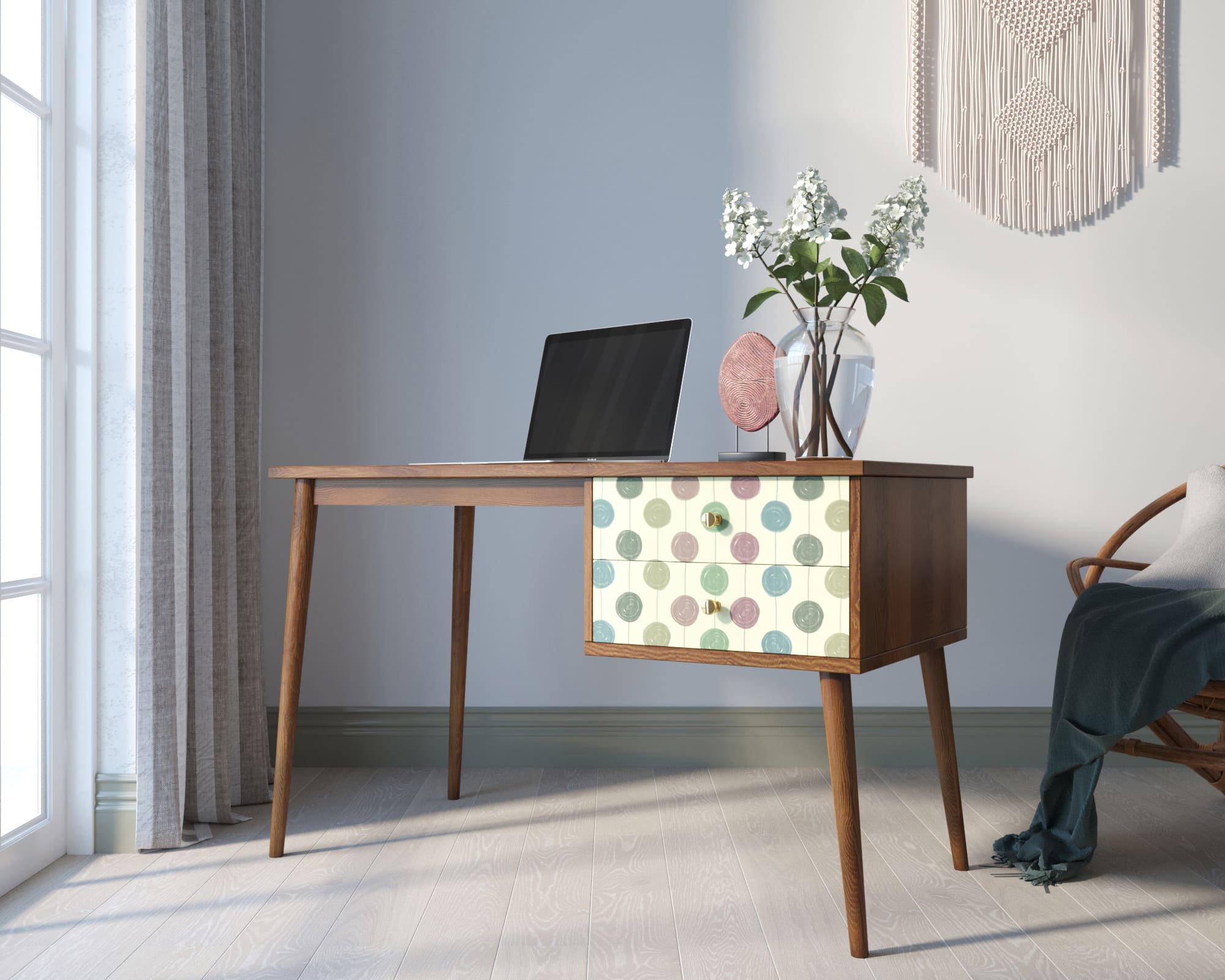 фото Стол рабочий "Berber" принт 24 с одной тумбой арт BB20/Print_24