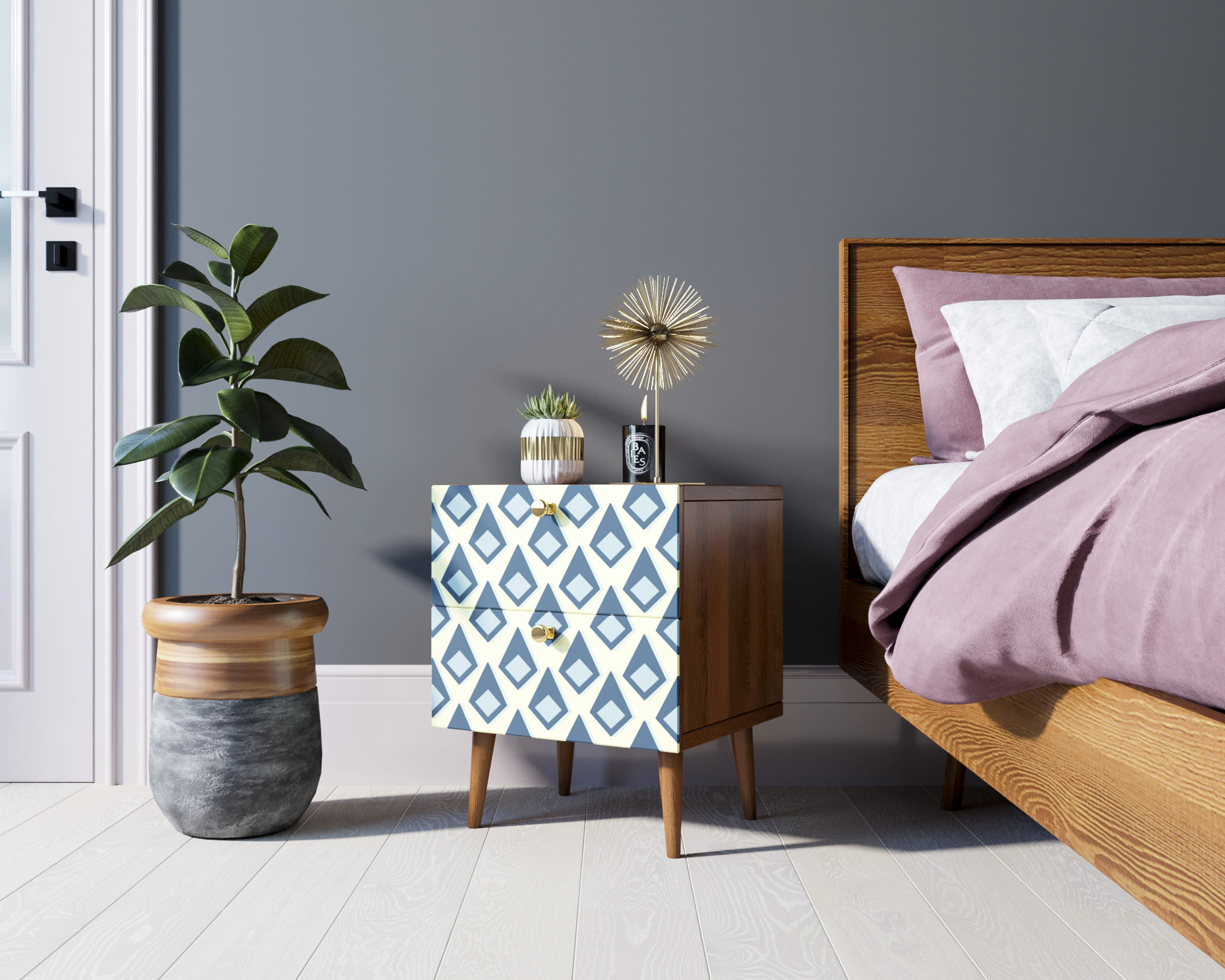 фото Тумбочка "Berber" с двумя ящиками 13 принт арт BB03/Print_13, разноцветная