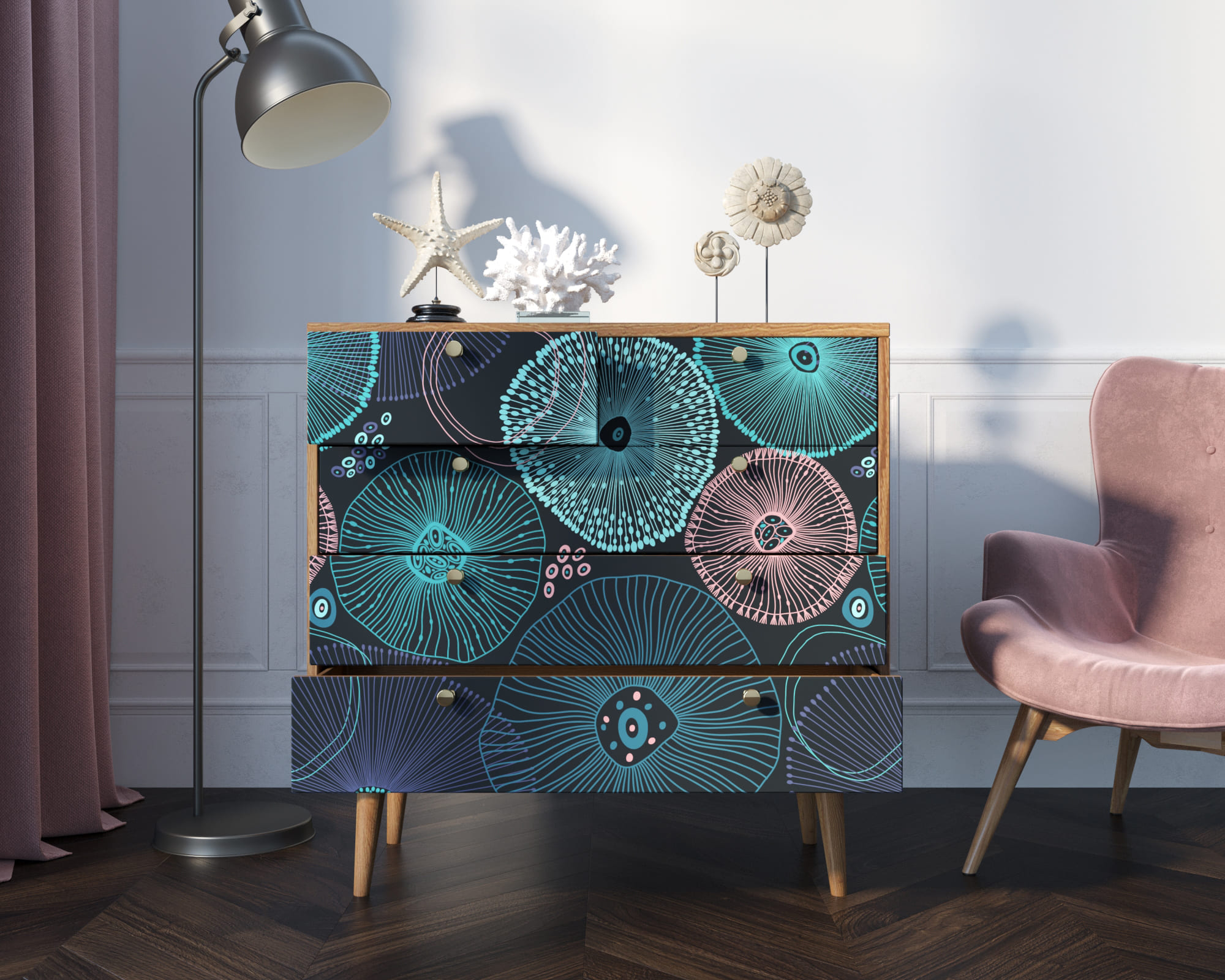 купить Комод "Berber" пять ящиков 32 принт арт BB36/Print_32