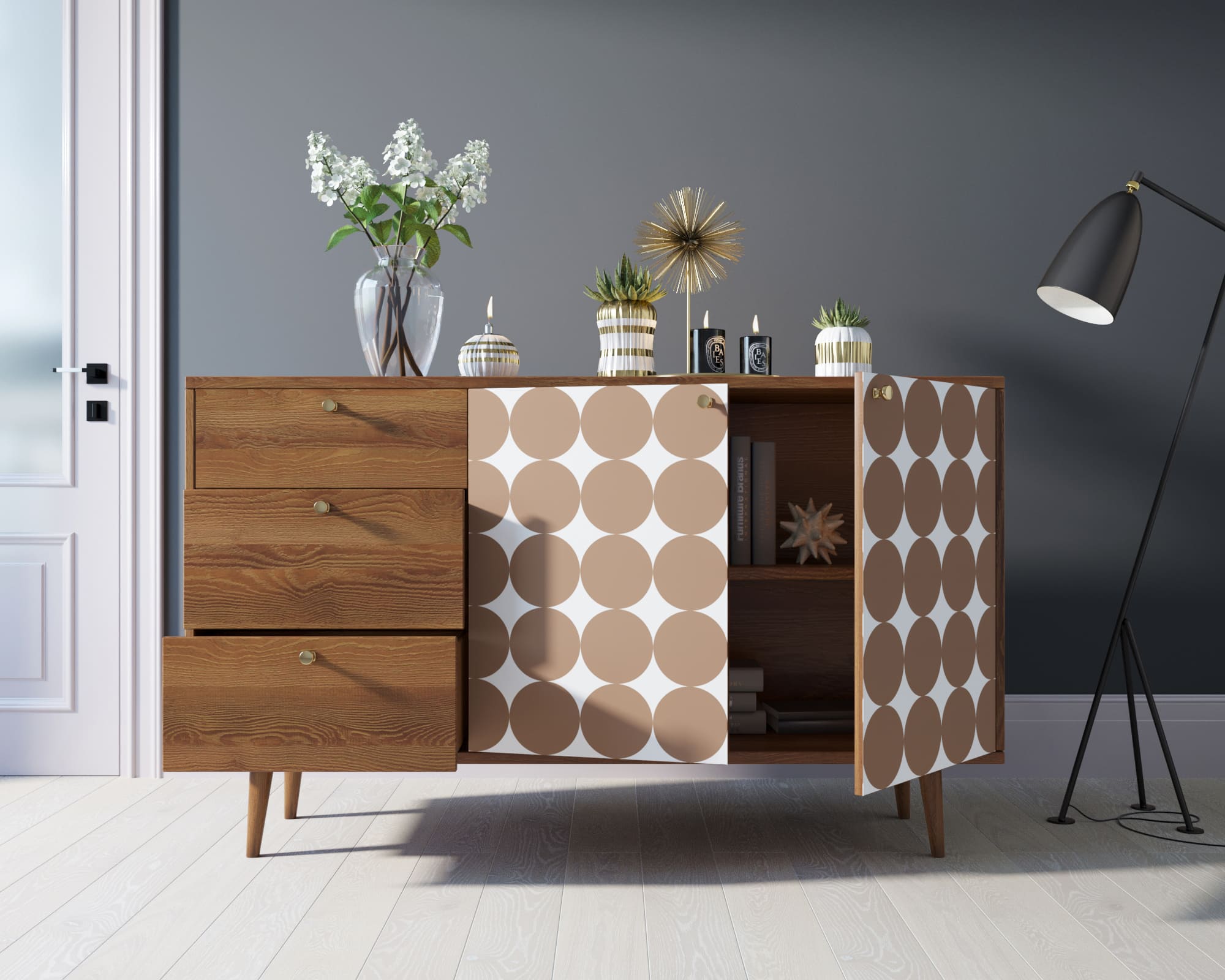 Комод "Berber" с двумя дверками и ящиками 17 принт арт BB05/Print_17 в интернет-магазине в Москве Комод "Berber" с двумя дверками и ящиками 17 принт арт BB05/Print_17 в интернет-магазине