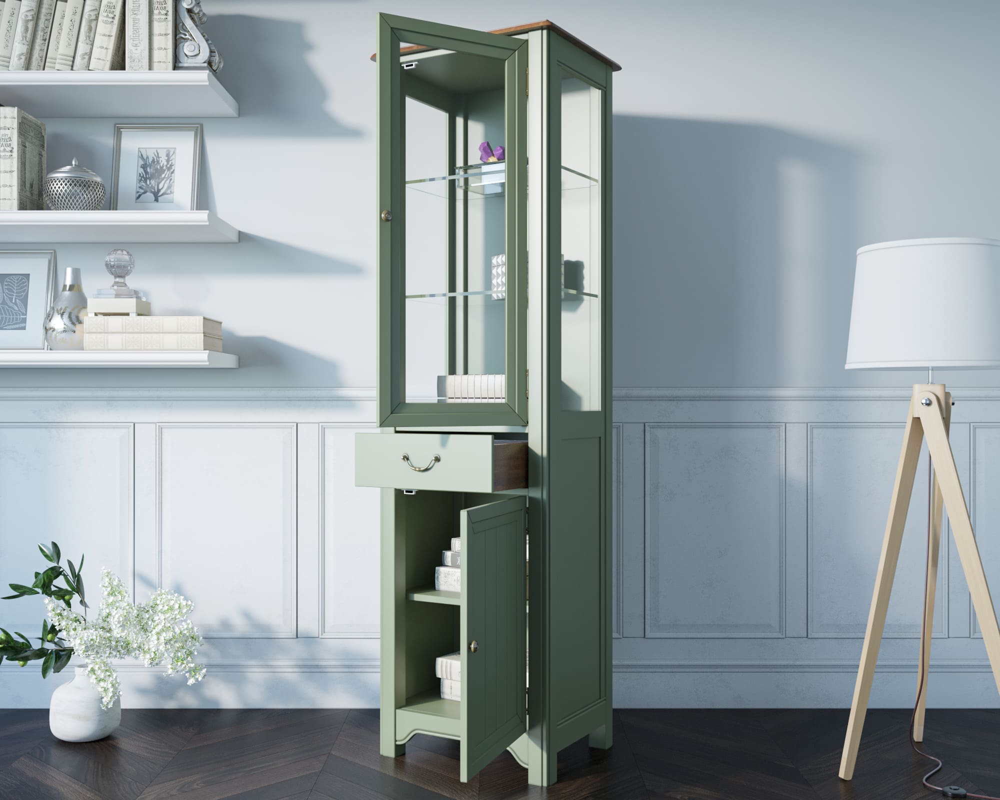 Узкий шкаф-витрина "Olivia" арт GC2005 в интернет-магазине