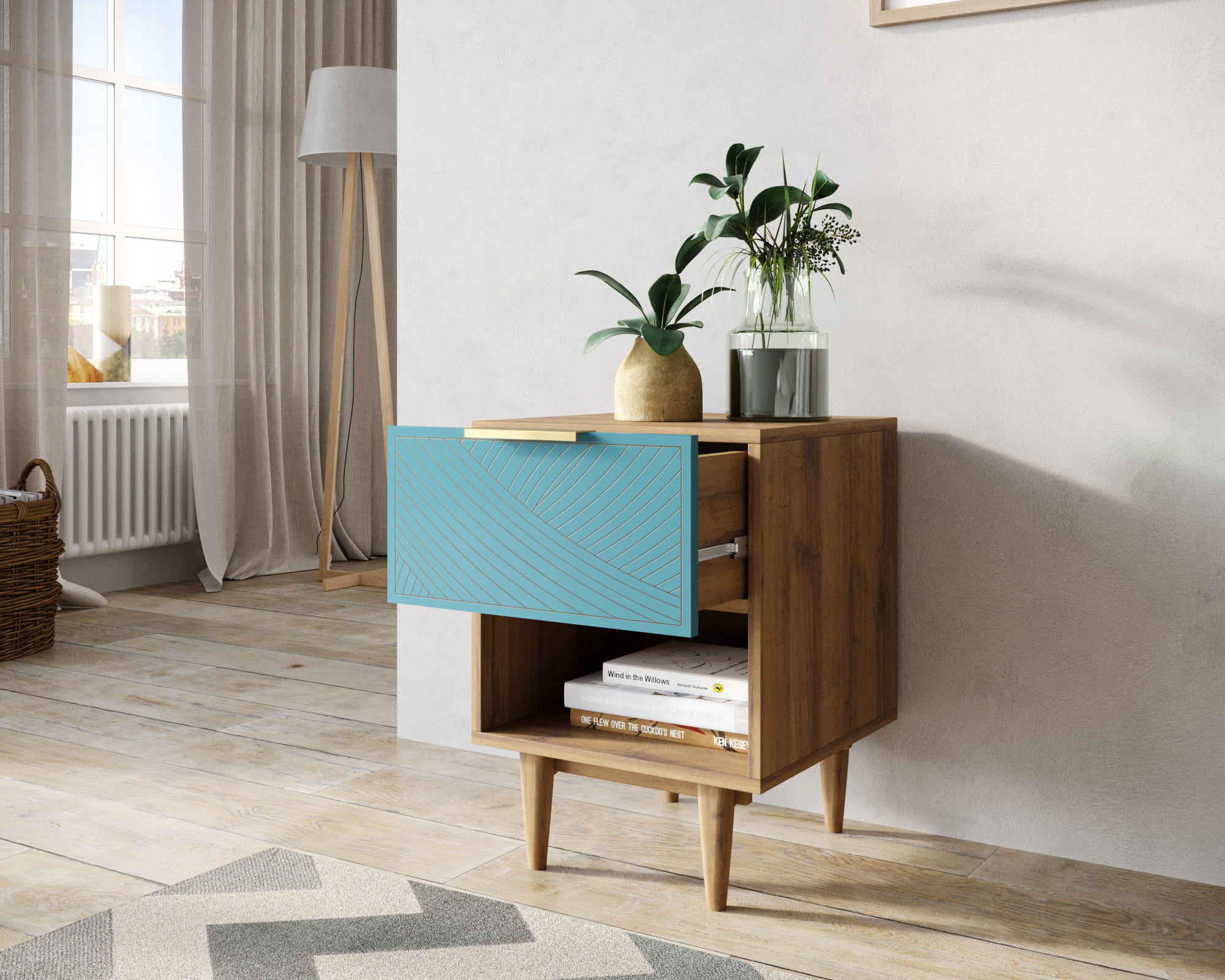 купить Тумбочка с верхним ящиком "Line" LN10/GR1/blue в Москве купить Тумбочка с верхним ящиком "Line" LN10/GR1/blue