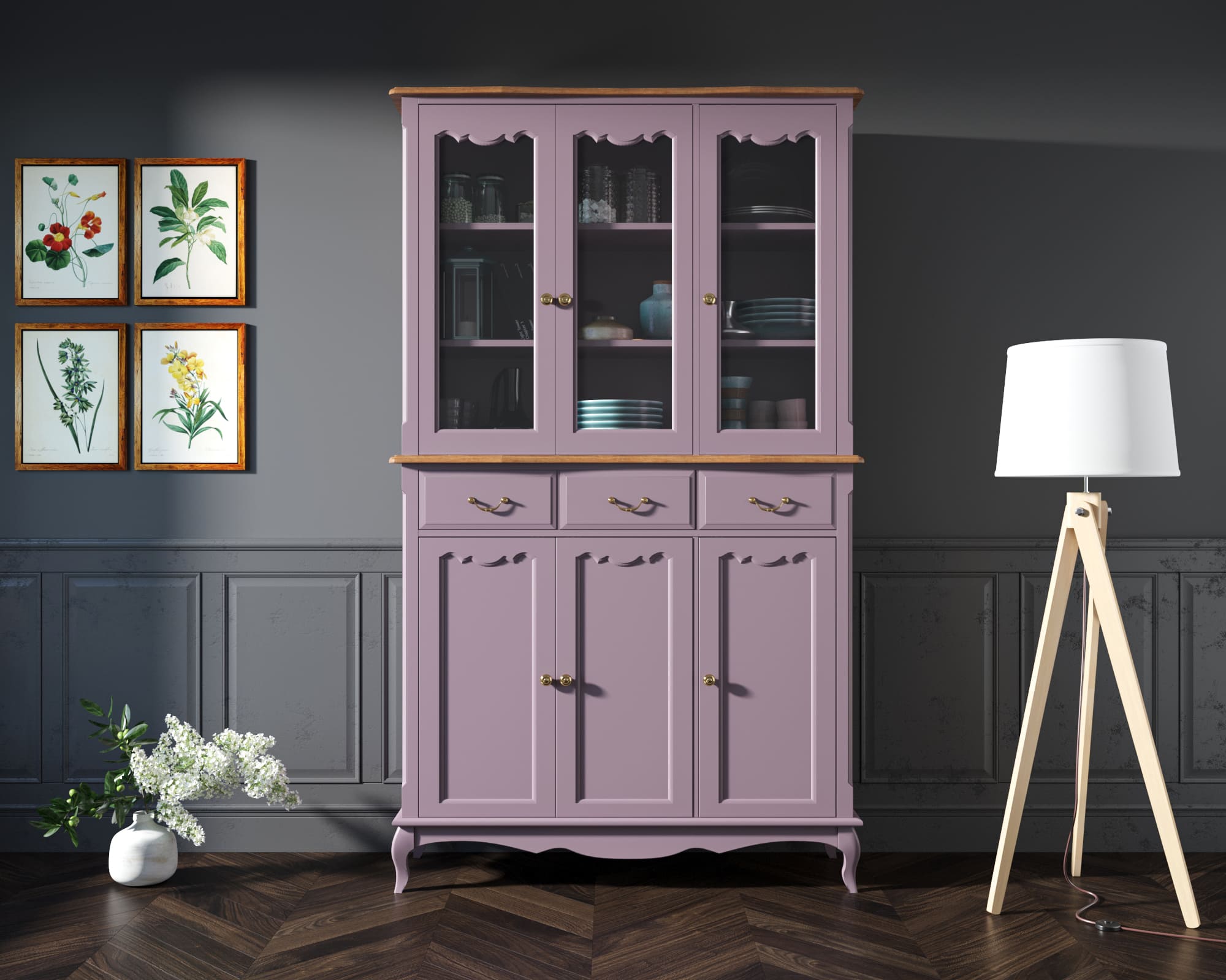 Буфет "Leontina Lavanda" трехстворчатый арт ST9344/2L в интерьере