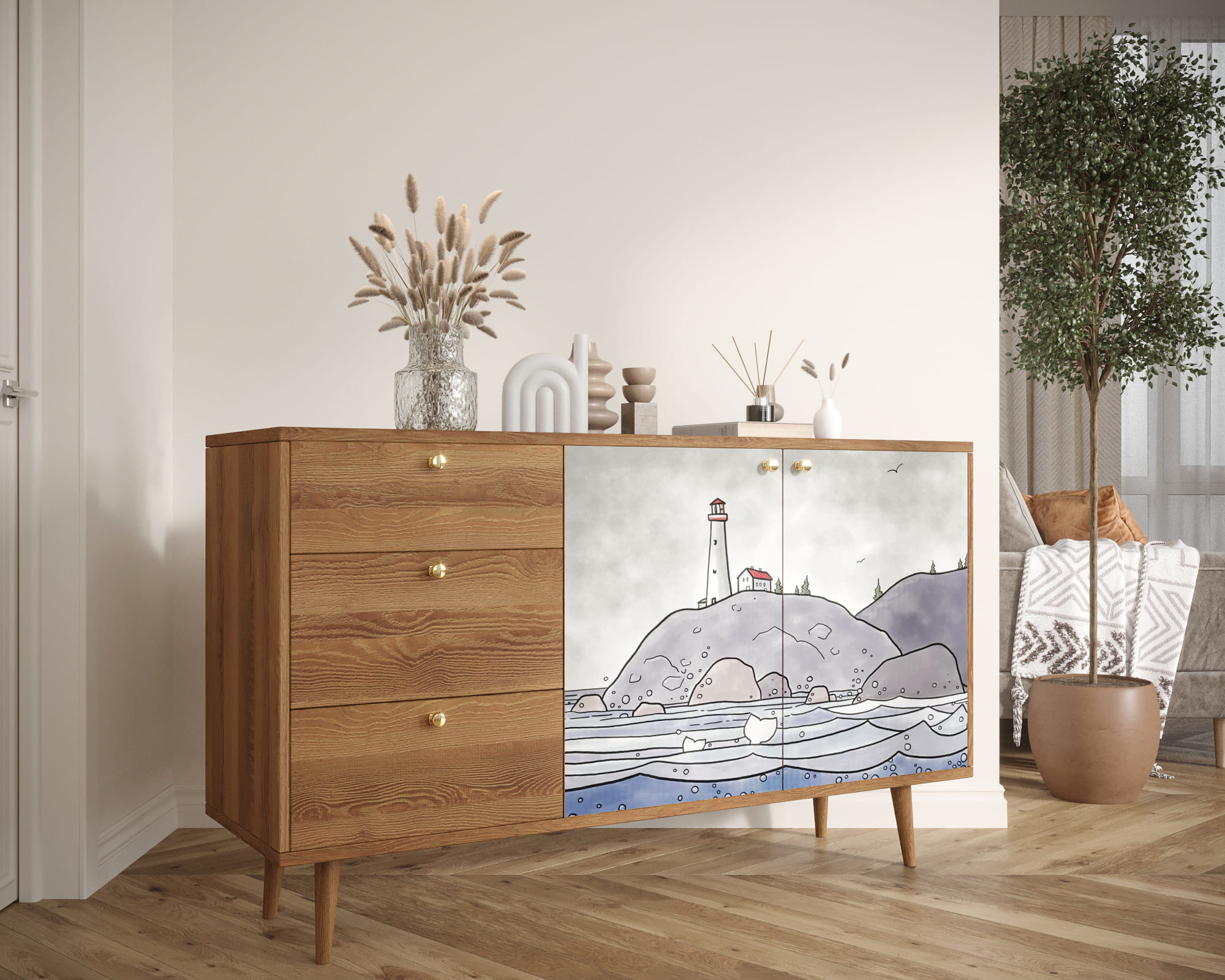 заказать Комод "Berber" с двумя дверками и ящиками  арт BB05/Print_51