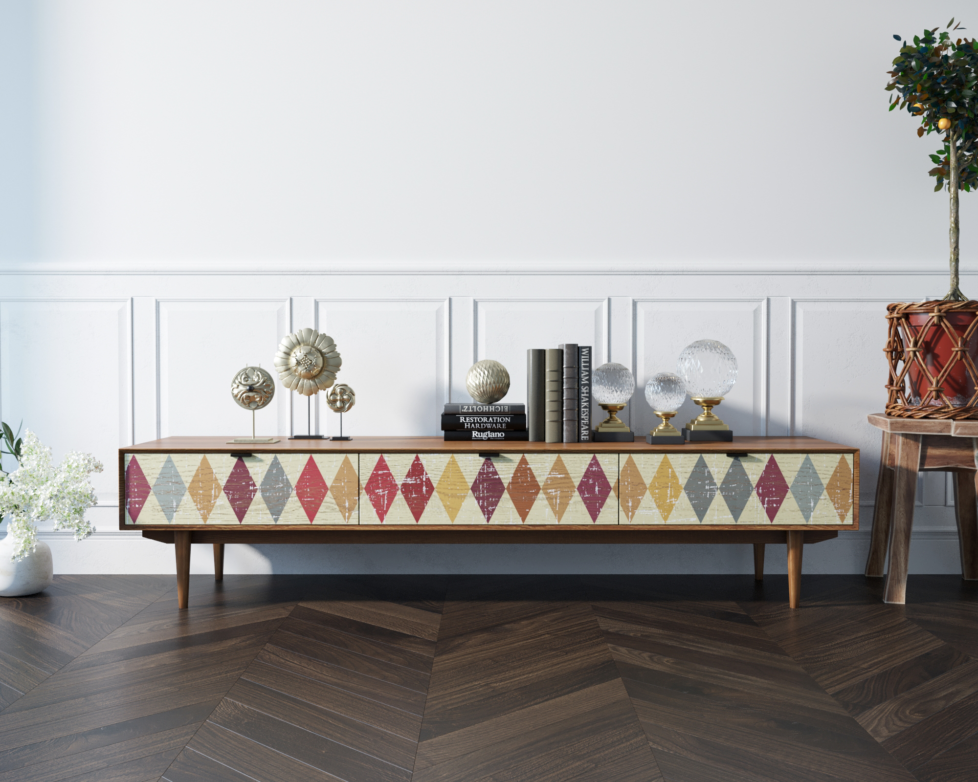 фото Консоль под TV "Bruni print" с ящиками арт BR-21P