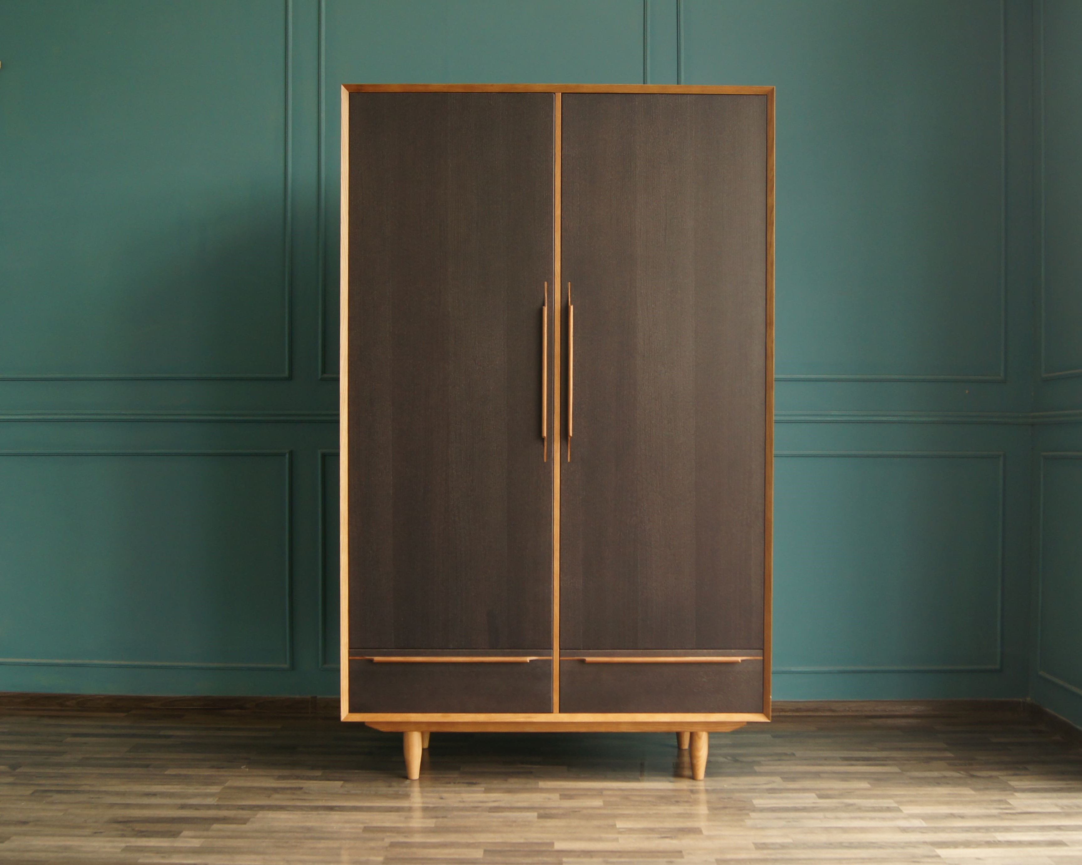 Шкаф двустворчатый  "Bruni Black" с двумя ящиками арт BR27/2Black в интерьере