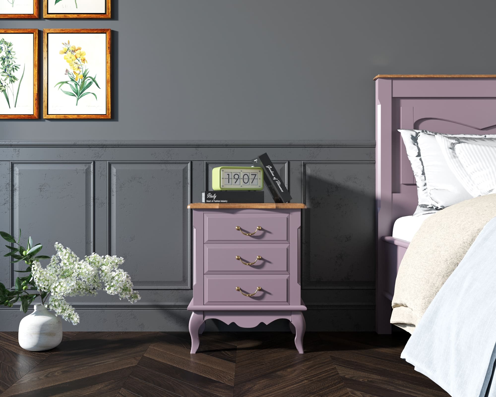 фото Прикроватная тумба Leontina Lavanda на три ящика арт ST9302/3L