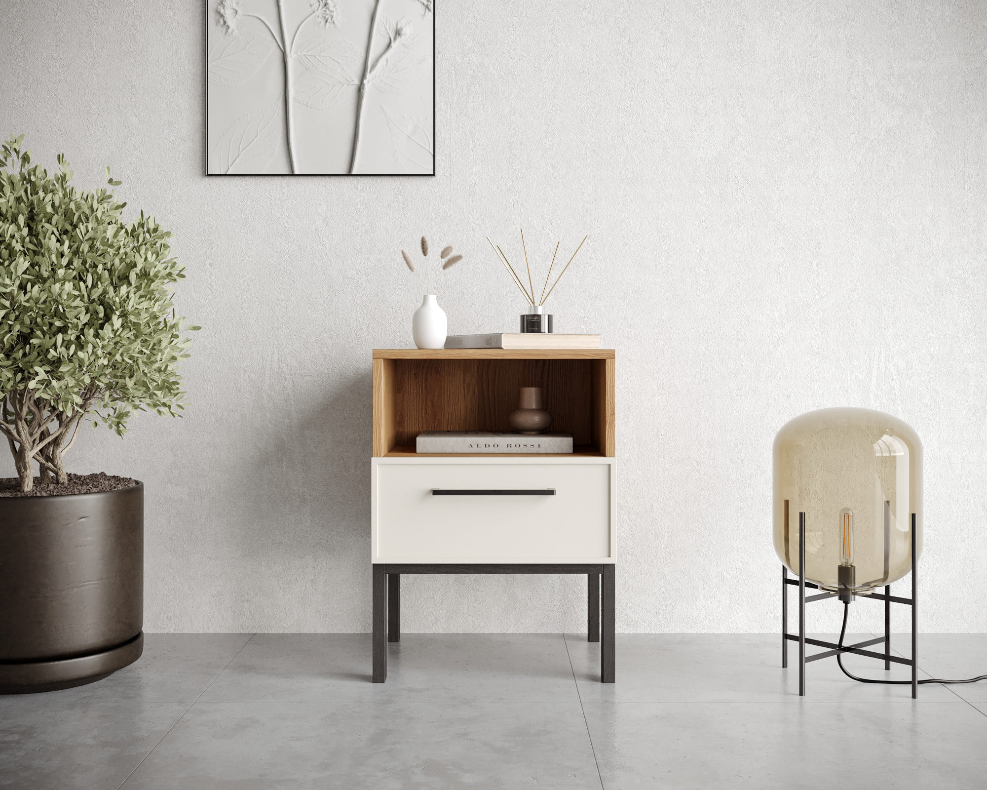 Тумбочка с нижним ящиком "Nicole" арт NEM17 Белый в интернет-магазине