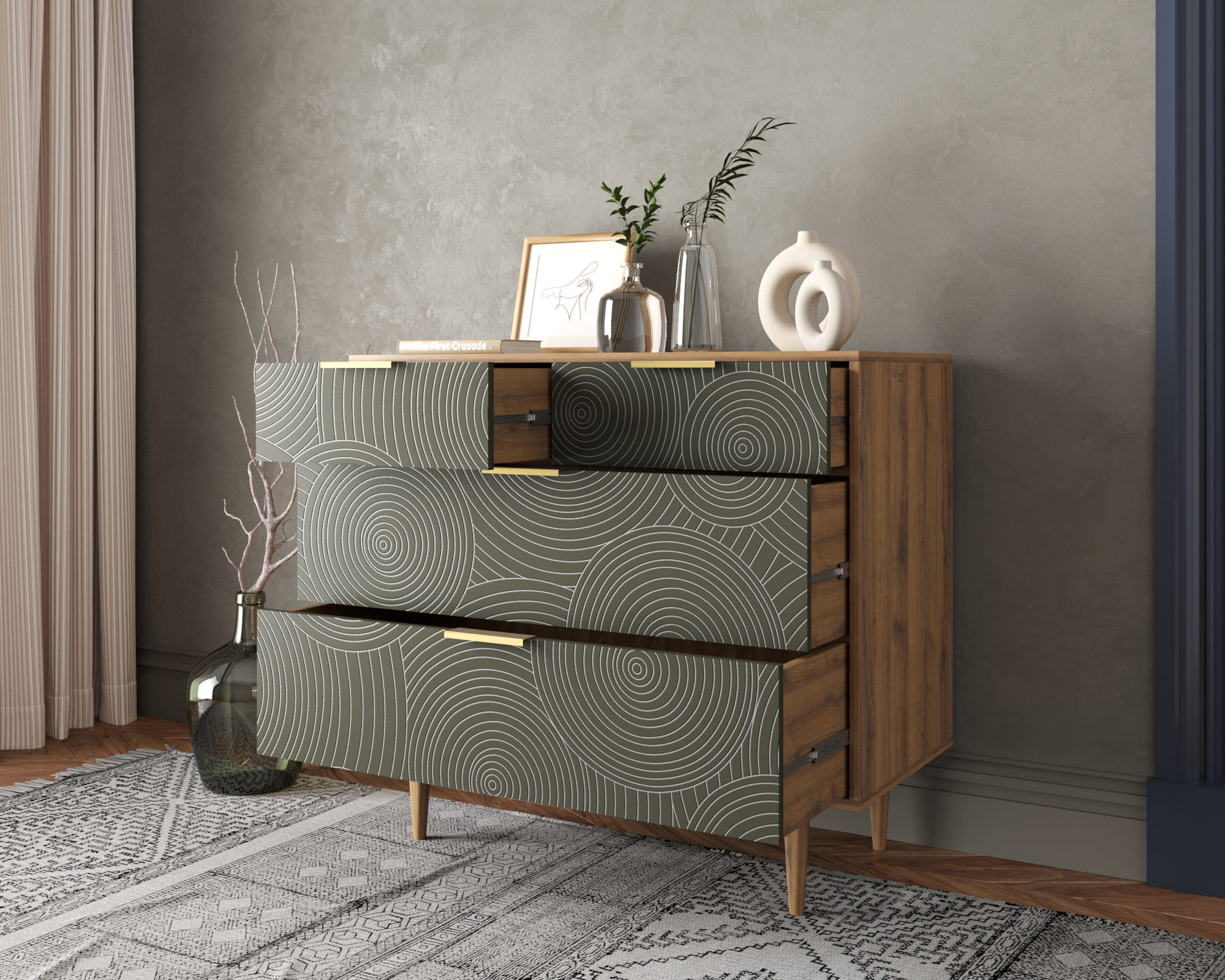 купить Комод с четыремя ящиками "Line" R22/browngrey