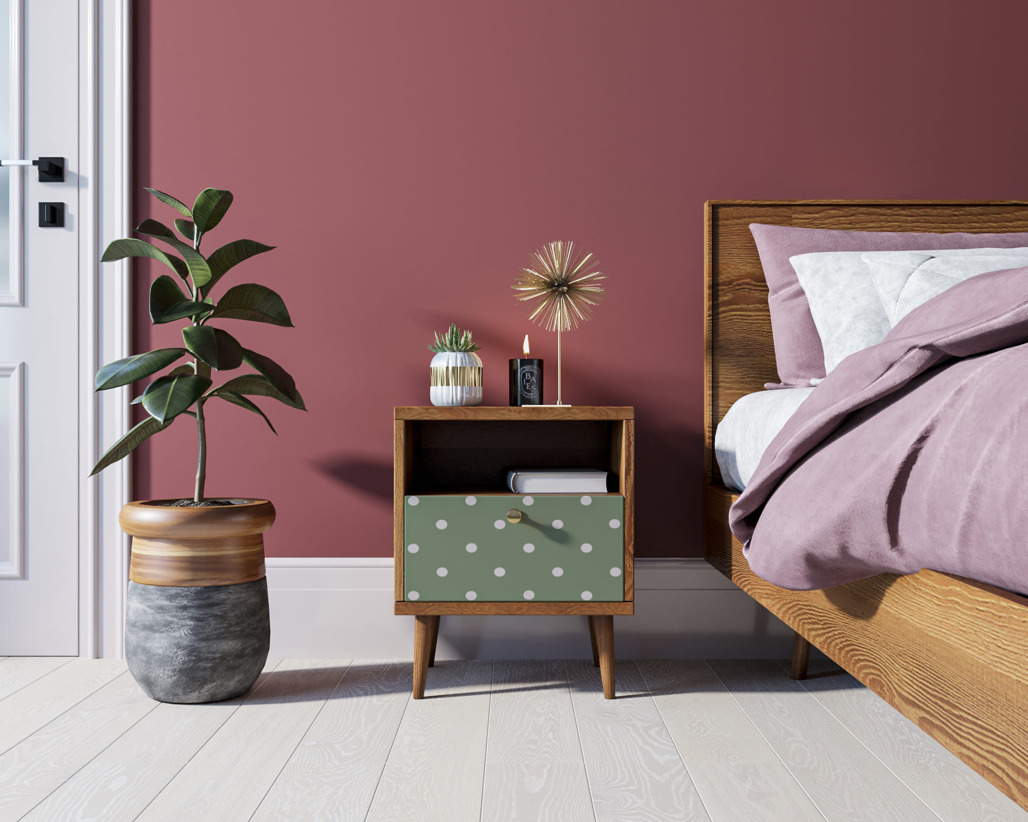 Тумбочка "Berber" с одним ящиком 12 принт арт BB06/Print_12, разноцветная в интерьере