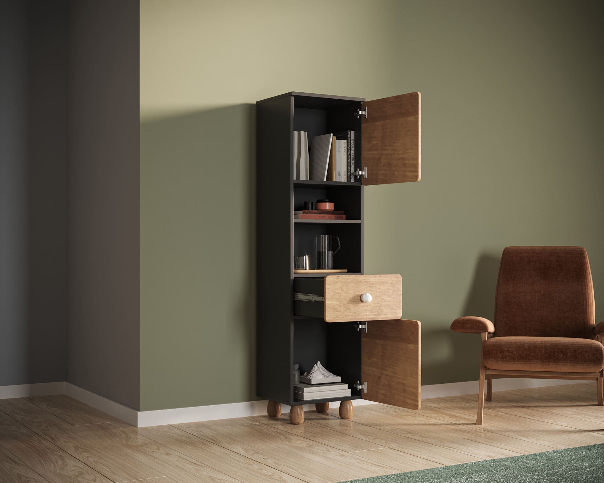 купить Узкий шкаф с одним ящиком и дверками "Split" SP09 в Москве купить Узкий шкаф с одним ящиком и дверками "Split" SP09