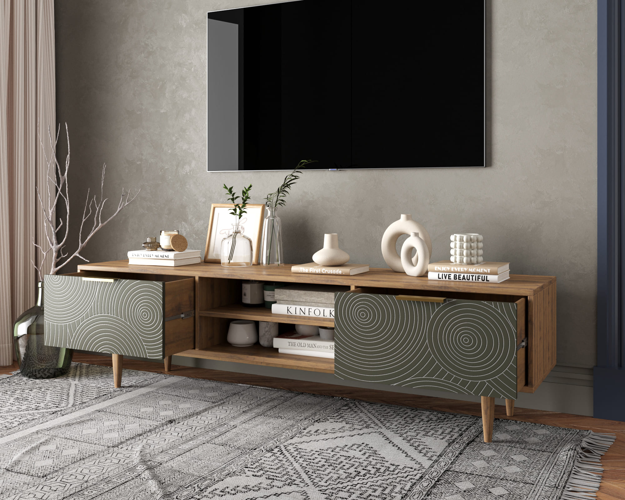 купить Комод "Line" с нишей низкий под TV R27/browngrey