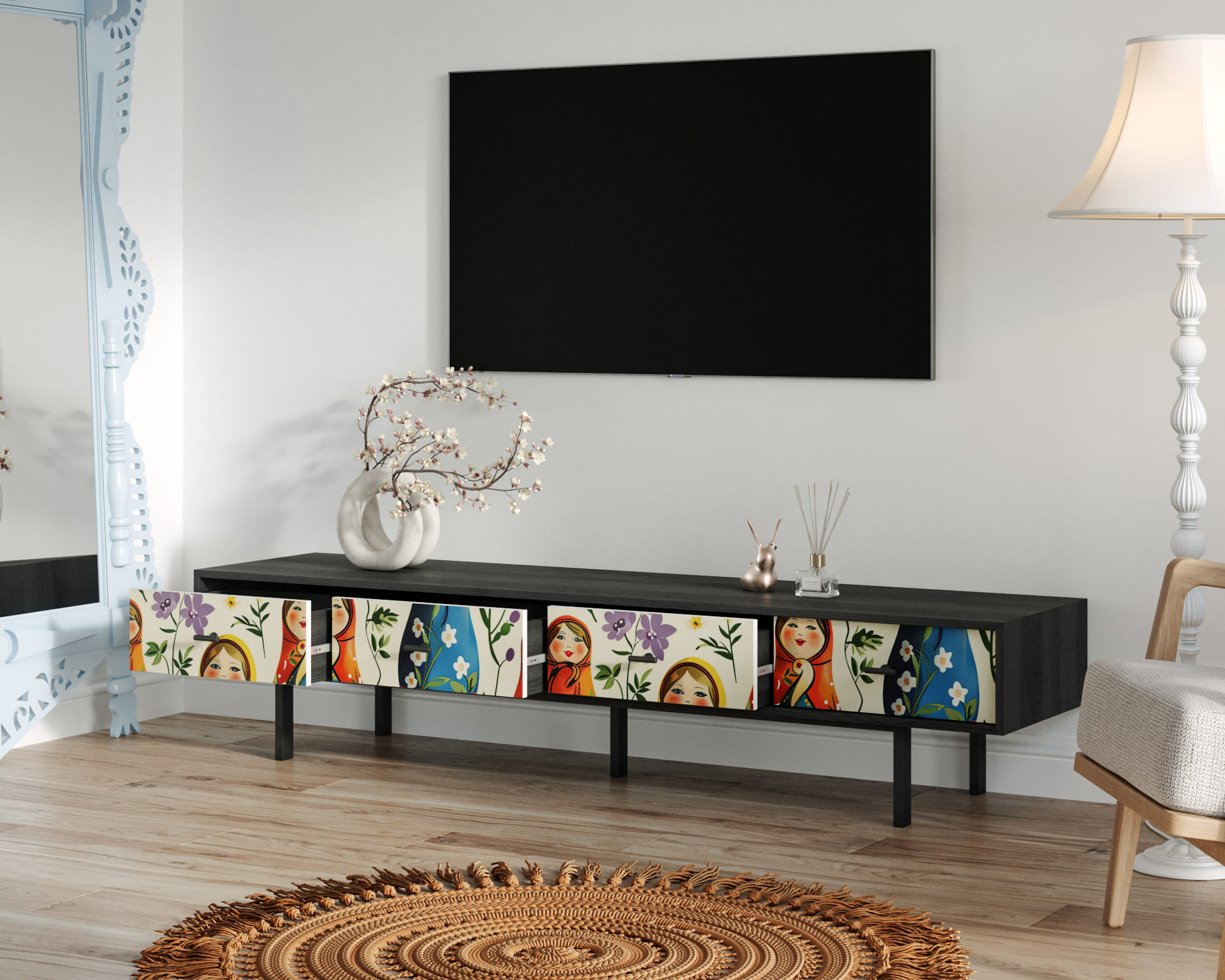 купить Комод с четырьмя ящиками под TV "Emerson" Матрешки арт EM06/Art04