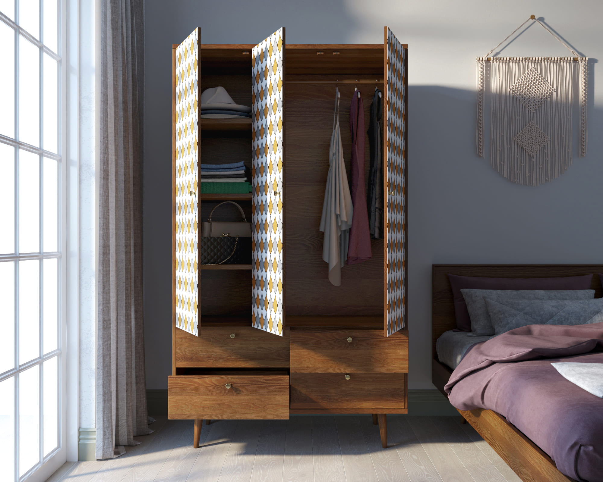 Шкаф трехстворчатый "Berber" принт 22 арт BB02/Print_22 в интернет-магазине