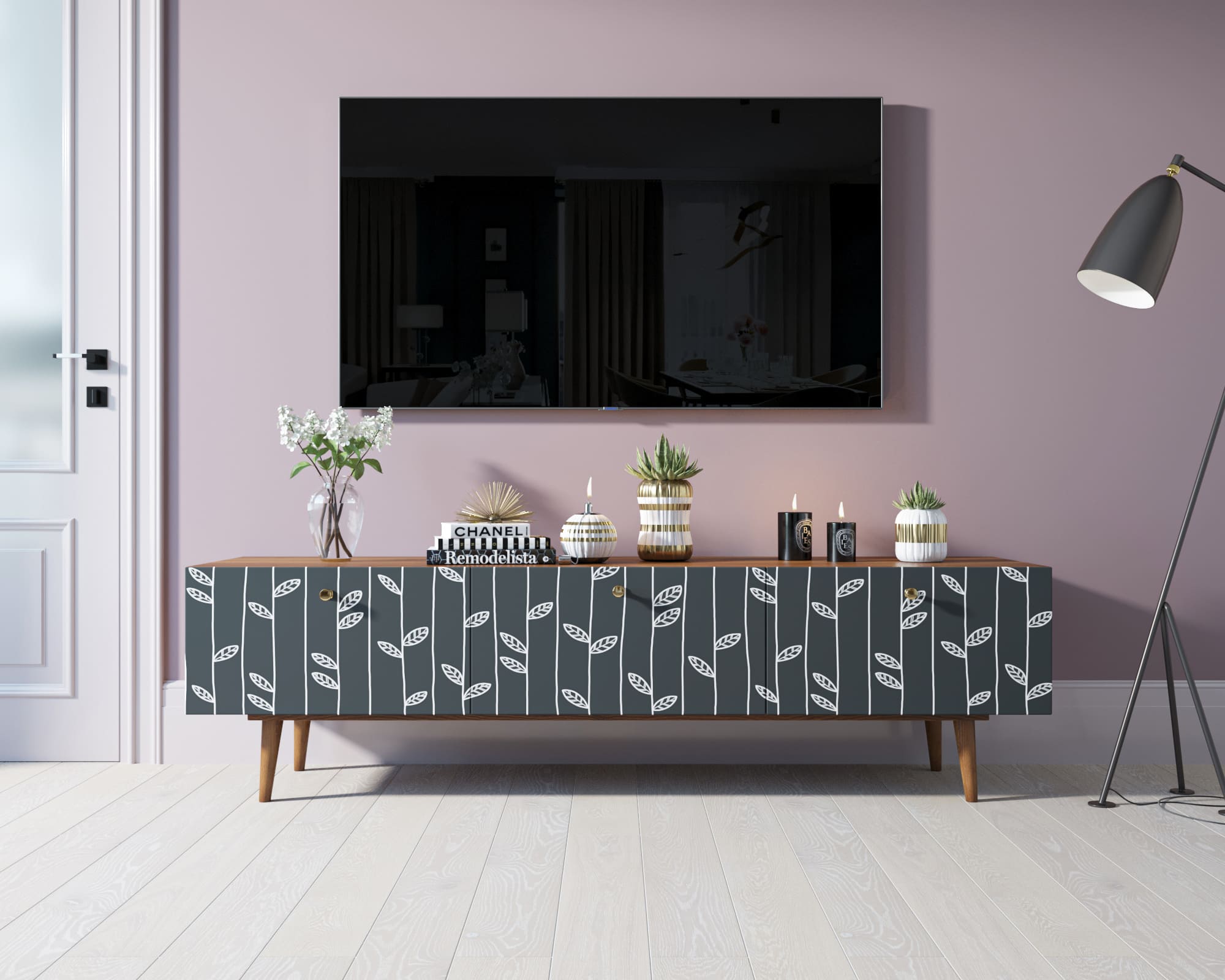 Комод "Berber" с ящиками низкий под TV принт 18 арт BB19/Print_18 в интерьере