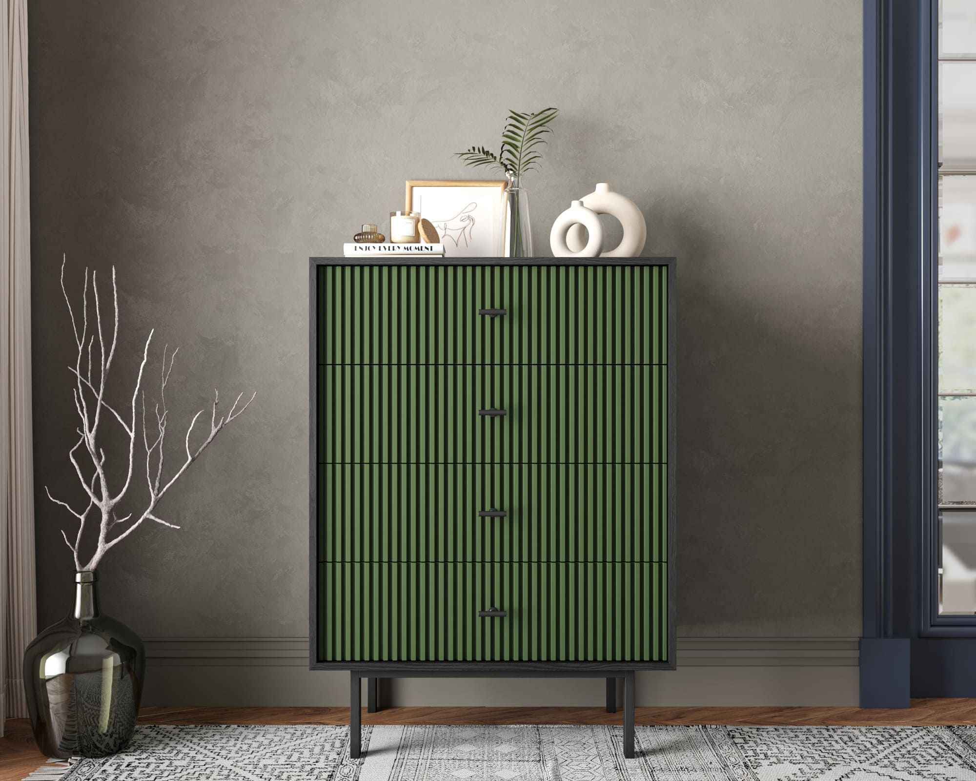 Комод вертикальный с четырьмя ящиками "Emerson" арт EM18/green/L в интернет-магазине в Москве Комод вертикальный с четырьмя ящиками "Emerson" арт EM18/green/L в интернет-магазине