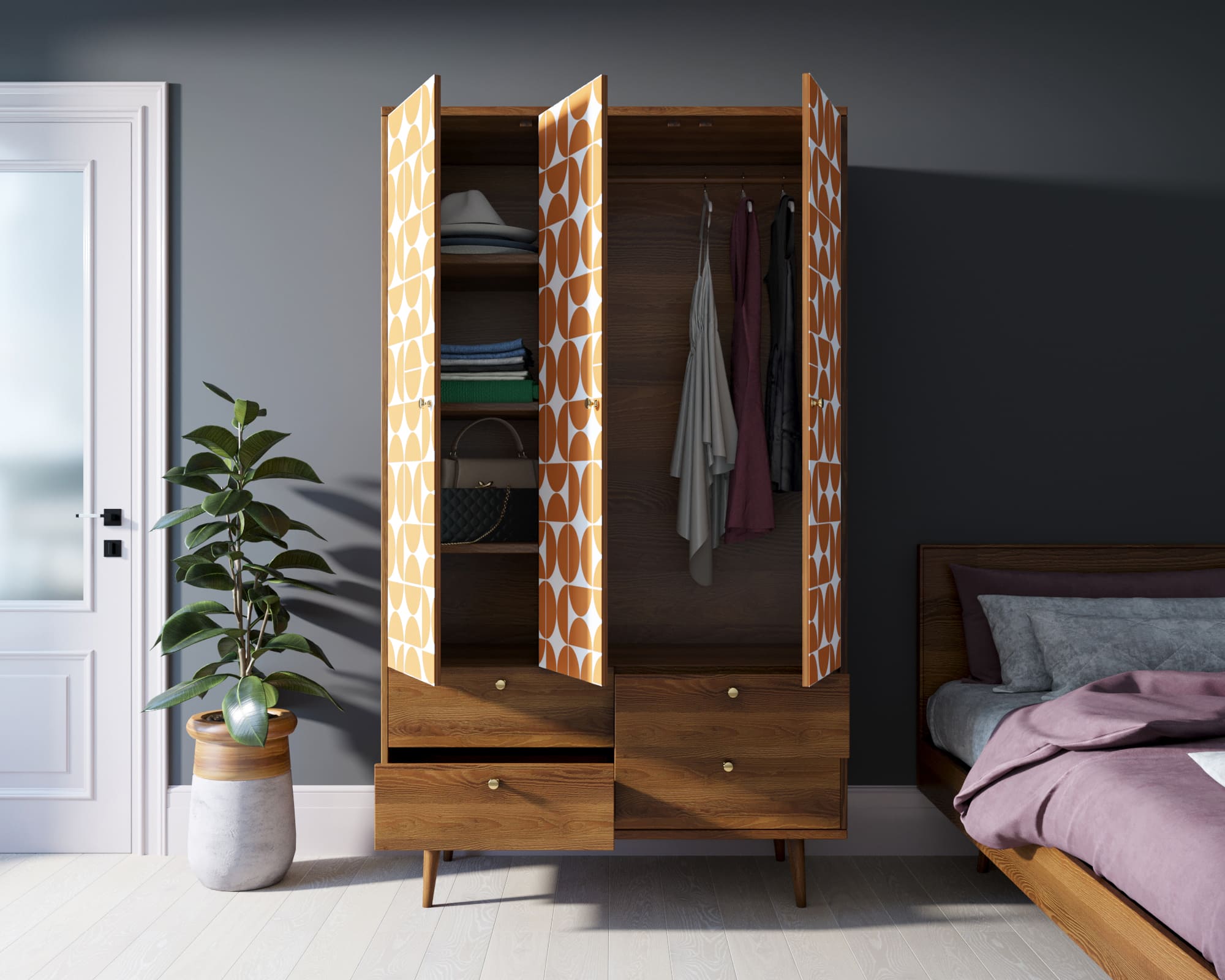 Шкаф трехстворчатый "Berber" принт 14 арт BB02/Print_14 в интернет-магазине в Москве Шкаф трехстворчатый "Berber" принт 14 арт BB02/Print_14 в интернет-магазине