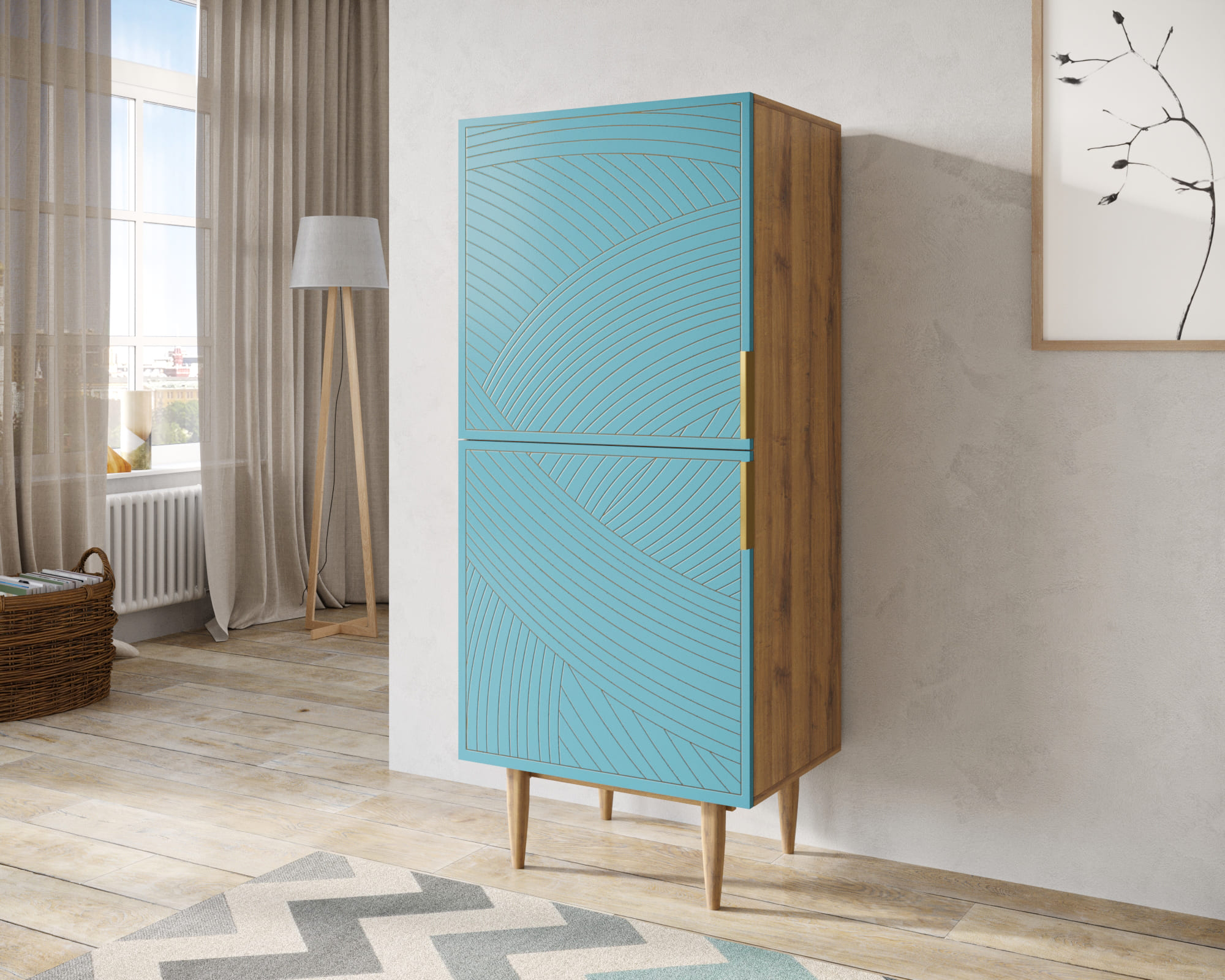 заказать Вертикальный комод с двумя дверками "Line" LN05/GR1/blue