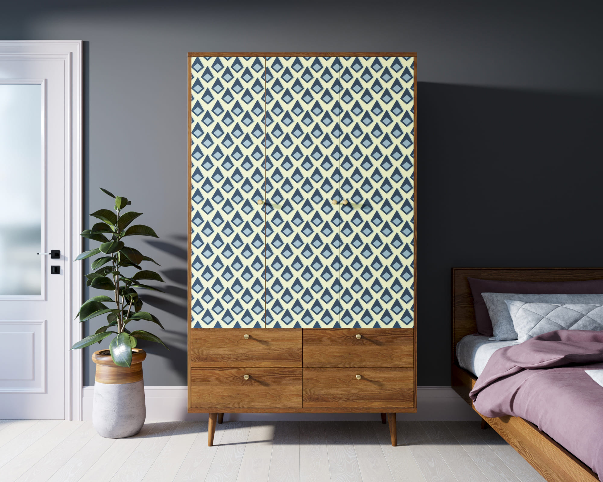 Шкаф трехстворчатый "Berber" принт 13 арт BB02/Print_13 в интерьере