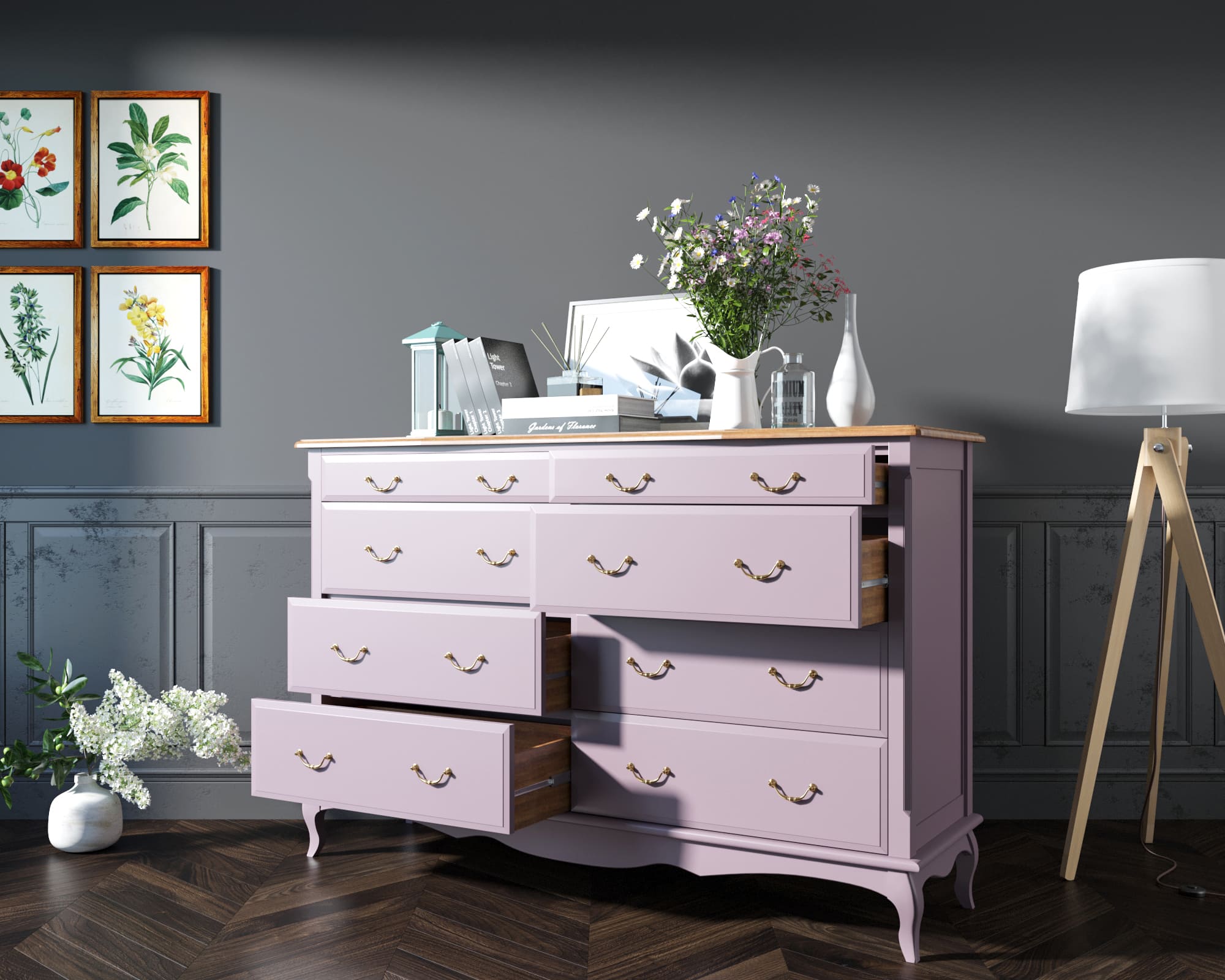 купить Комод Leontina Lavanda на восемь ящиков арт ST9316/2L в Москве купить Комод Leontina Lavanda на восемь ящиков арт ST9316/2L