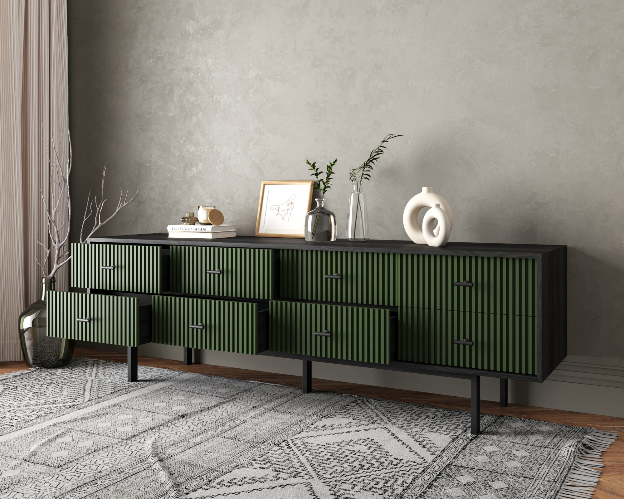 купить Комод с восемью ящиками "Emerson" арт EM03/green/L в Москве купить Комод с восемью ящиками "Emerson" арт EM03/green/L