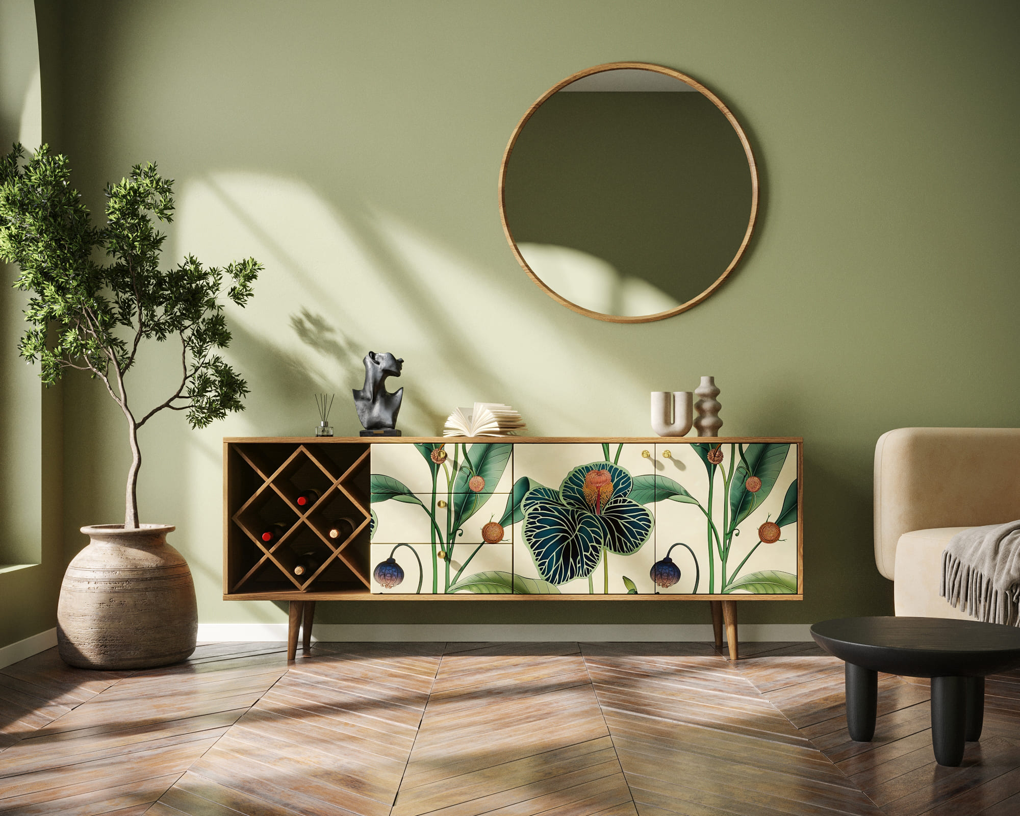 Комод "Berber" удлиненный с бутылочницей арт BB15/Print_55 в интернет-магазине