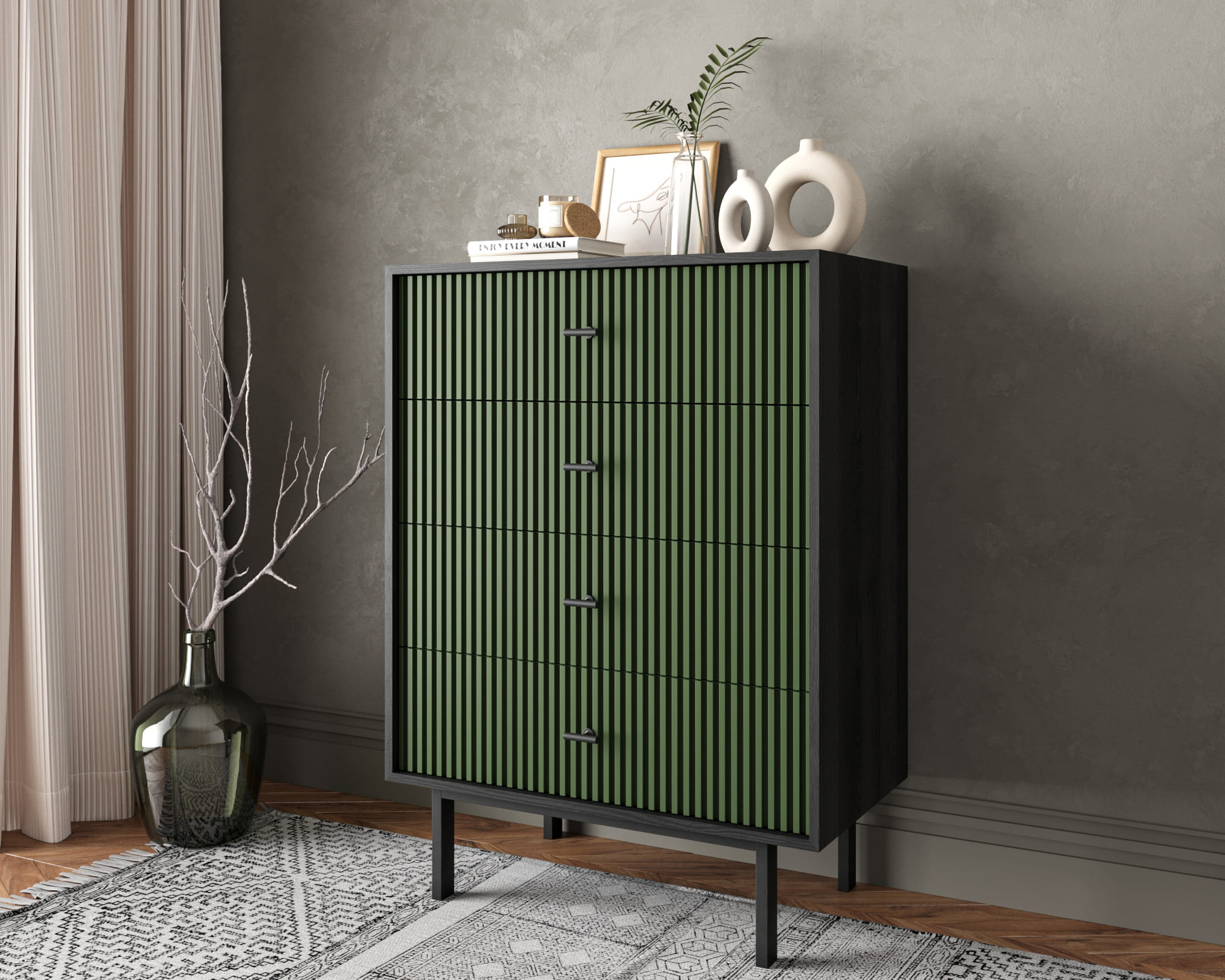 заказать Комод вертикальный с четырьмя ящиками "Emerson" арт EM18/green/L в Москве заказать Комод вертикальный с четырьмя ящиками "Emerson" арт EM18/green/L