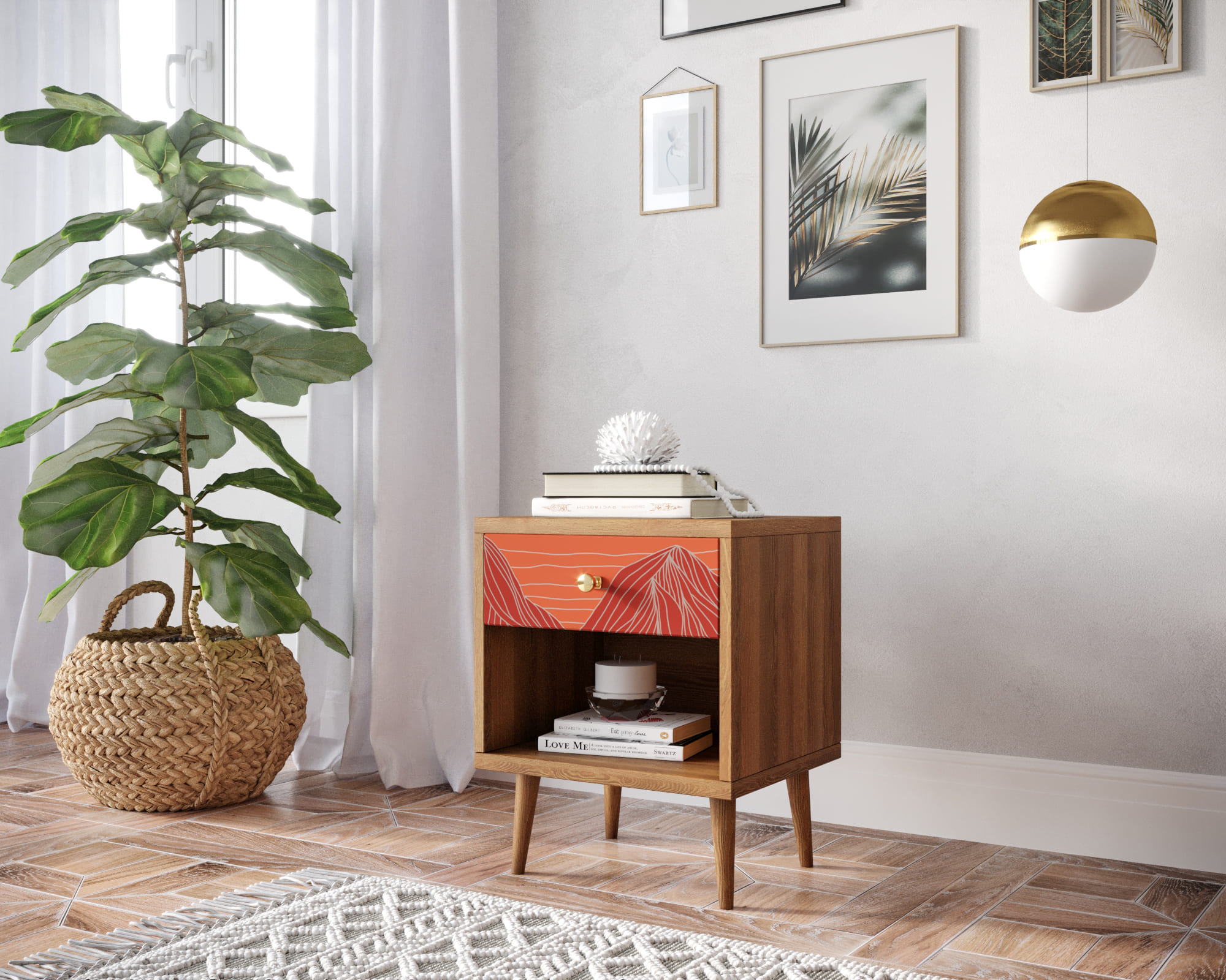 заказать Тумбочка "Berber" с открытой полкой 49 принт арт BB33/Print_49, разноцветная