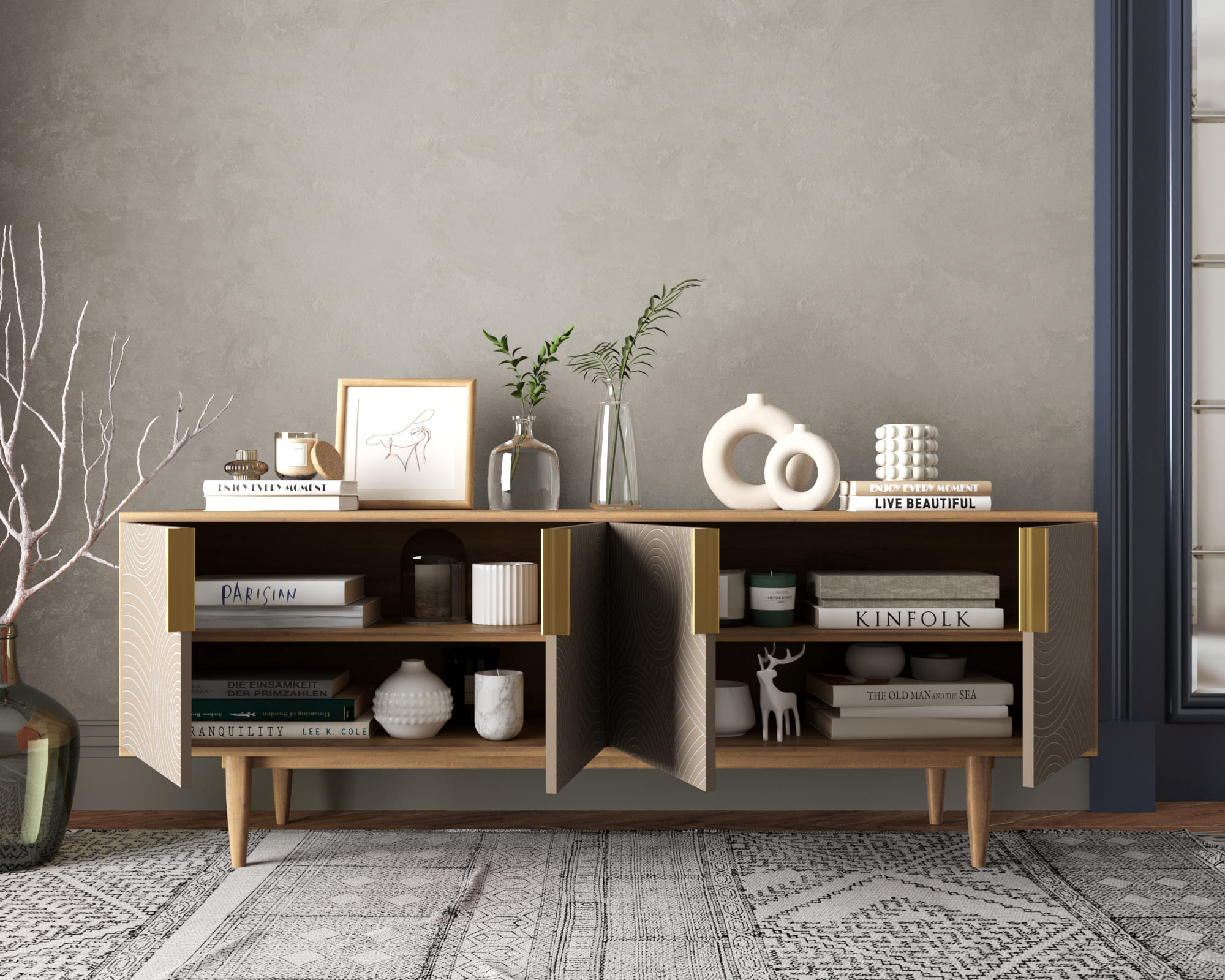 купить Комод под TV с четыремя дверками "Line" R21/beige в Москве купить Комод под TV с четыремя дверками "Line" R21/beige