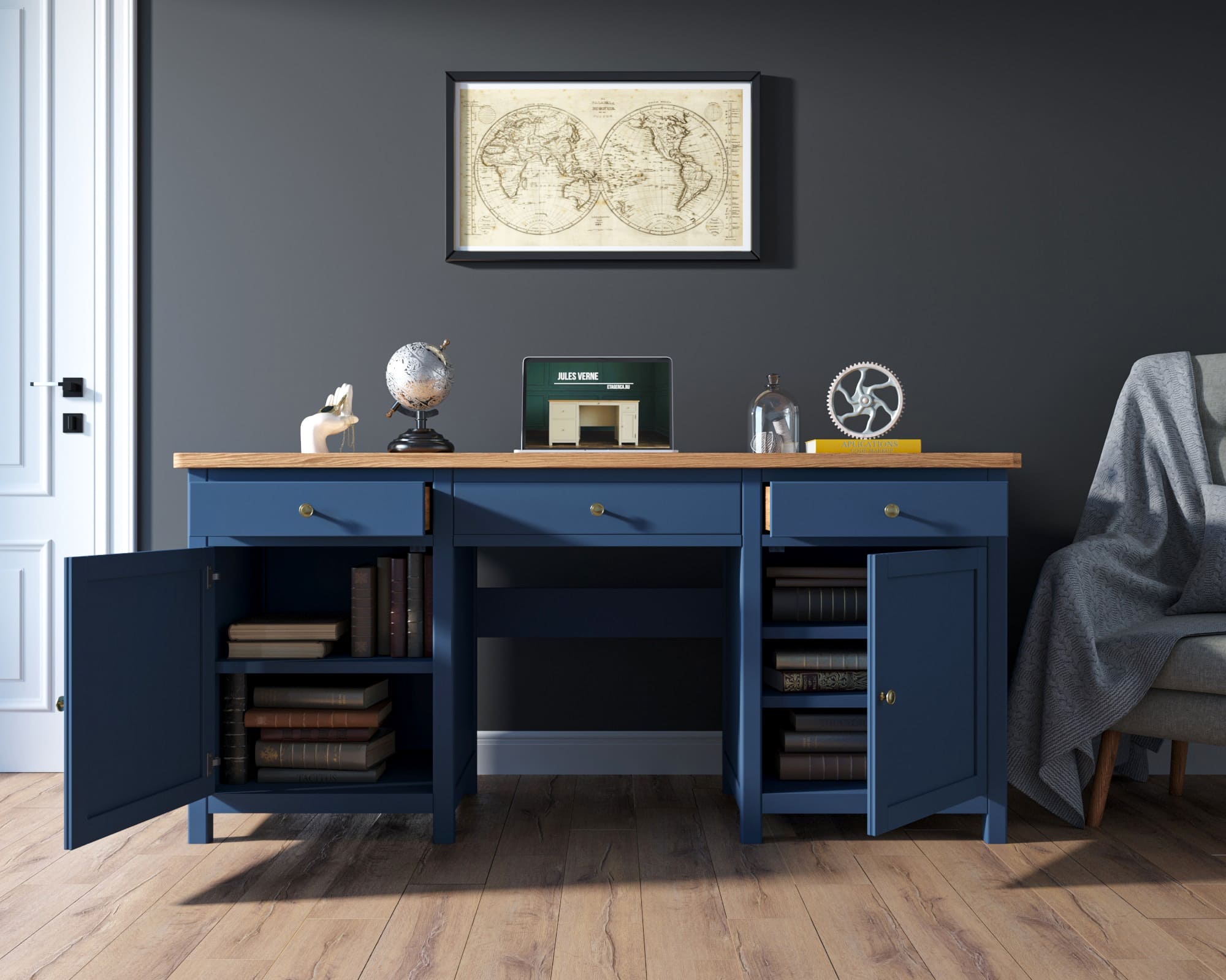 купить Большой рабочий стол "Jules Verne" арт JV02ETGB в Москве купить Большой рабочий стол "Jules Verne" арт JV02ETGB