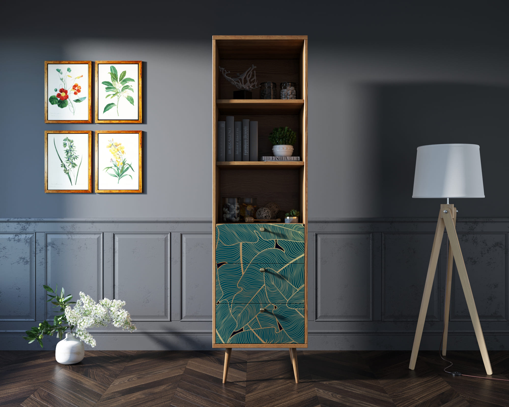 Стеллаж с ящиками "Berber" принт 41 арт BB45/Print_41 в интернет-магазине