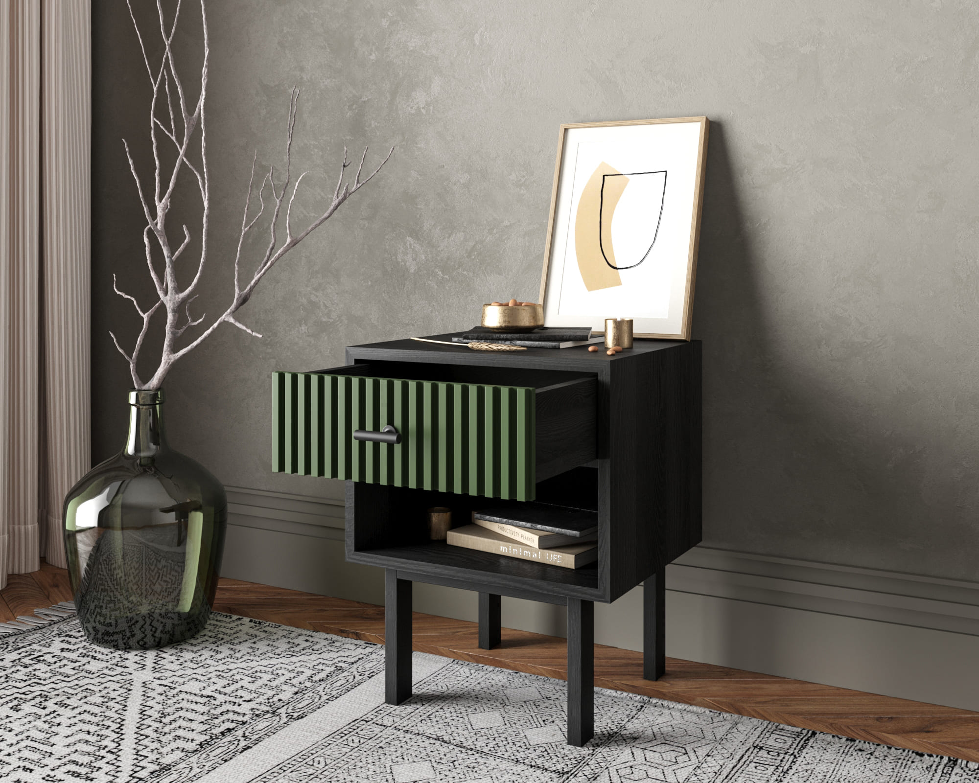 купить Тумбочка с верхним ящиком "Emerson" арт EM11/green/L в Москве купить Тумбочка с верхним ящиком "Emerson" арт EM11/green/L