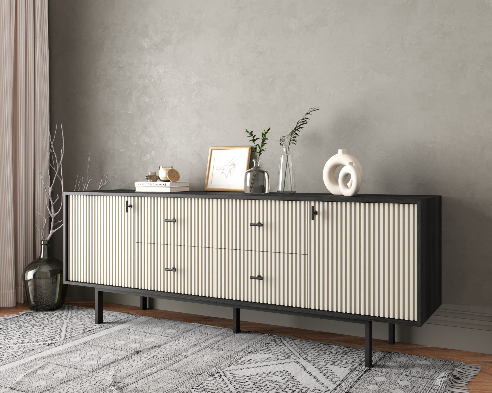 заказать Комод две дверки и четыре ящика "Emerson" арт EM19/milky/L в Москве заказать Комод две дверки и четыре ящика "Emerson" арт EM19/milky/L