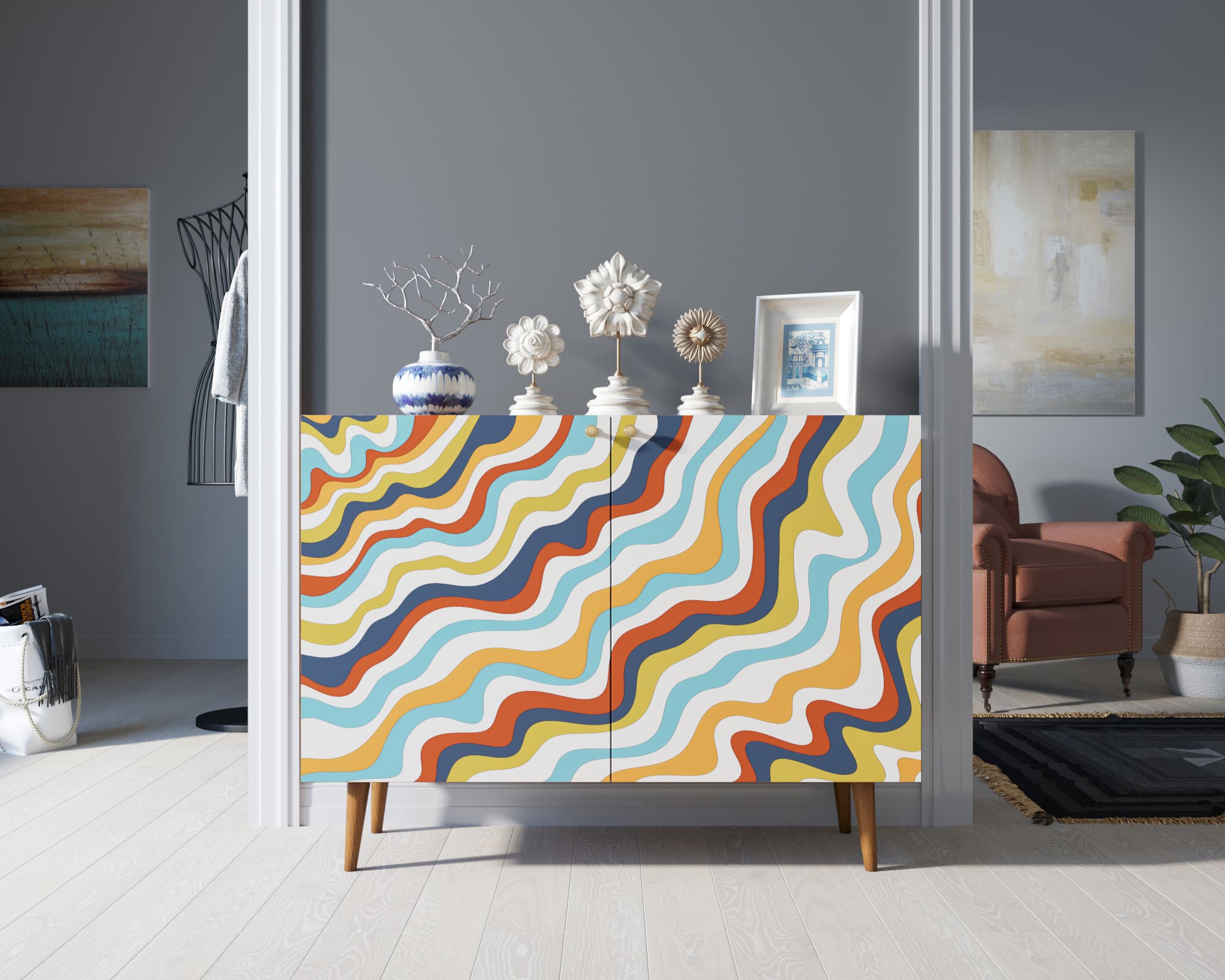 Комод с принтом 21 "Berber" две дверки арт BB04/Print_21 в интерьере