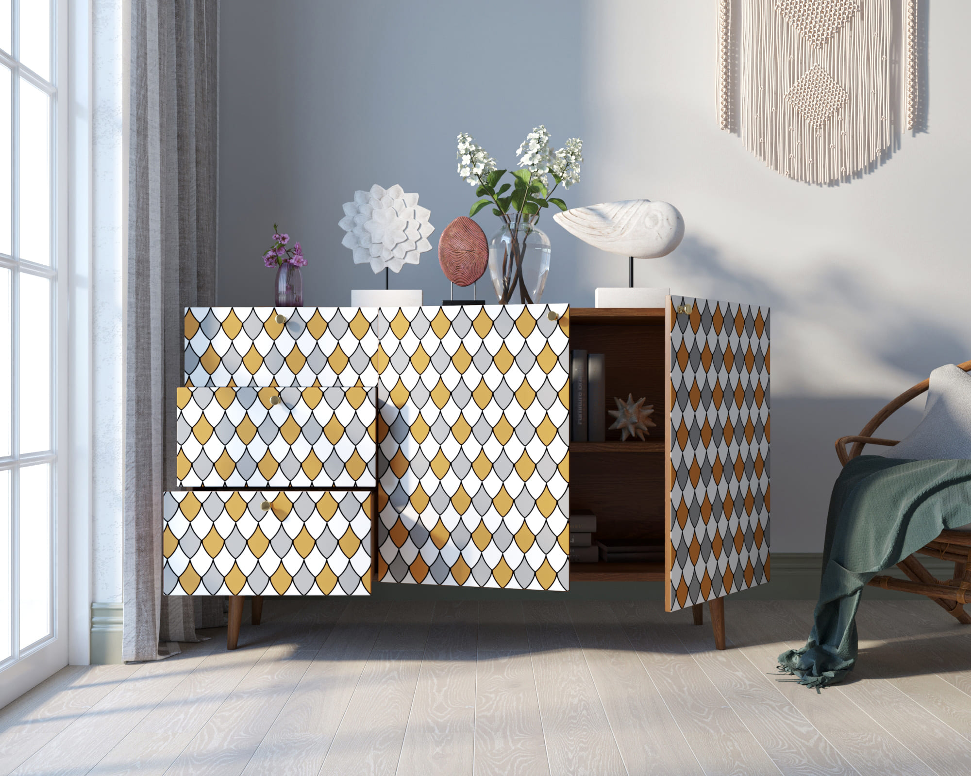 Комод "Berber" с двумя дверками и ящиками принт 22 арт BB17/Print_22 в интернет-магазине