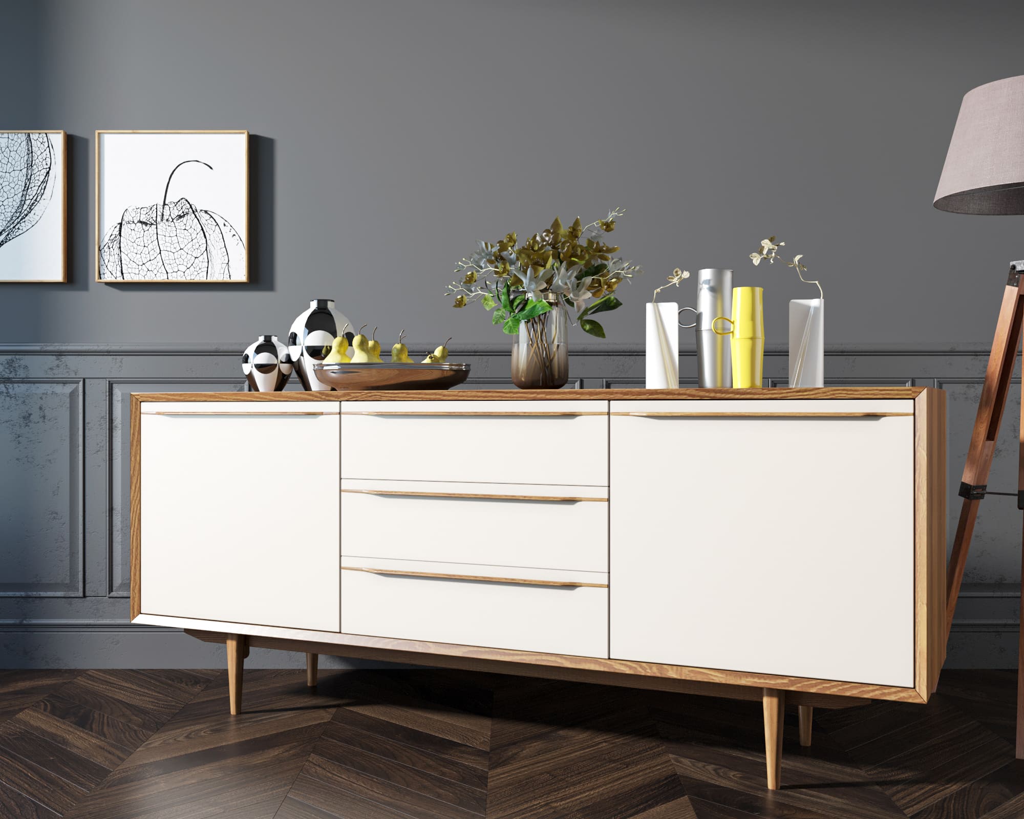 Комод "Bruni white" с тремя ящиками и дверками арт BR-03WH в интернет-магазине