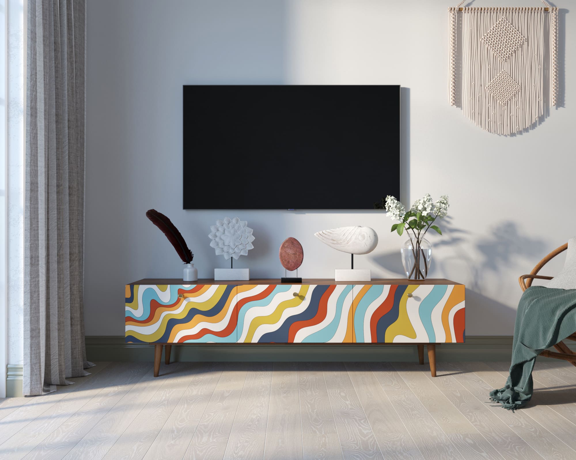 Комод "Berber" с ящиками низкий под TV 21 принт арт BB19/Print_21 в интерьере в Москве Комод "Berber" с ящиками низкий под TV 21 принт арт BB19/Print_21 в интерьере