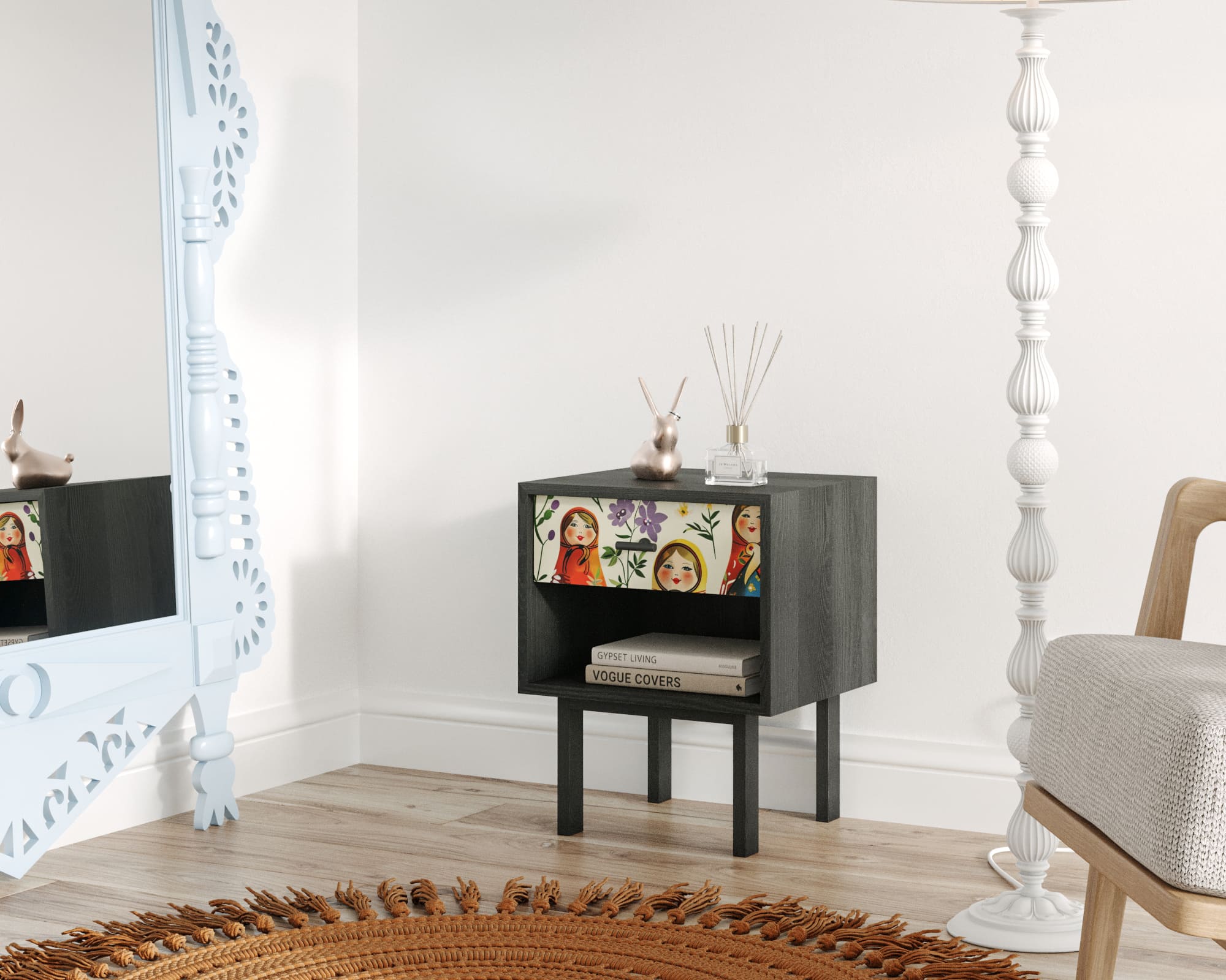 заказать Тумбочка с верхним ящиком "Emerson" Матрешки арт EM11/Art04 в Москве заказать Тумбочка с верхним ящиком "Emerson" Матрешки арт EM11/Art04