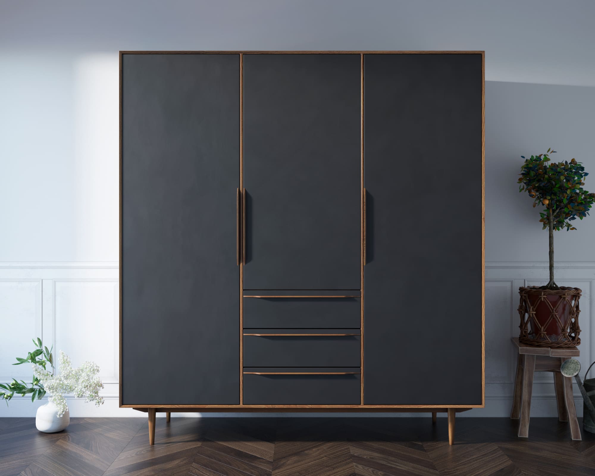 купить Шкаф в скандинавском стиле "Bruni Black" трехстворчатый арт BR27/3Black