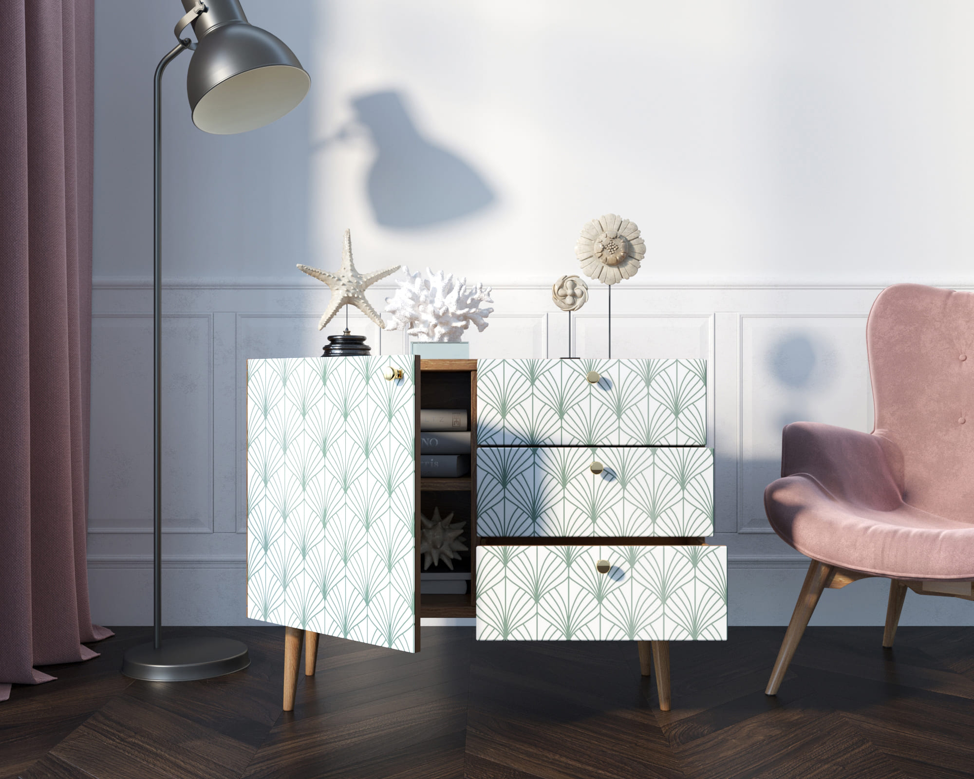 купить Комод "Berber" три ящика и дверка 38 принт арт BB34/Print_38