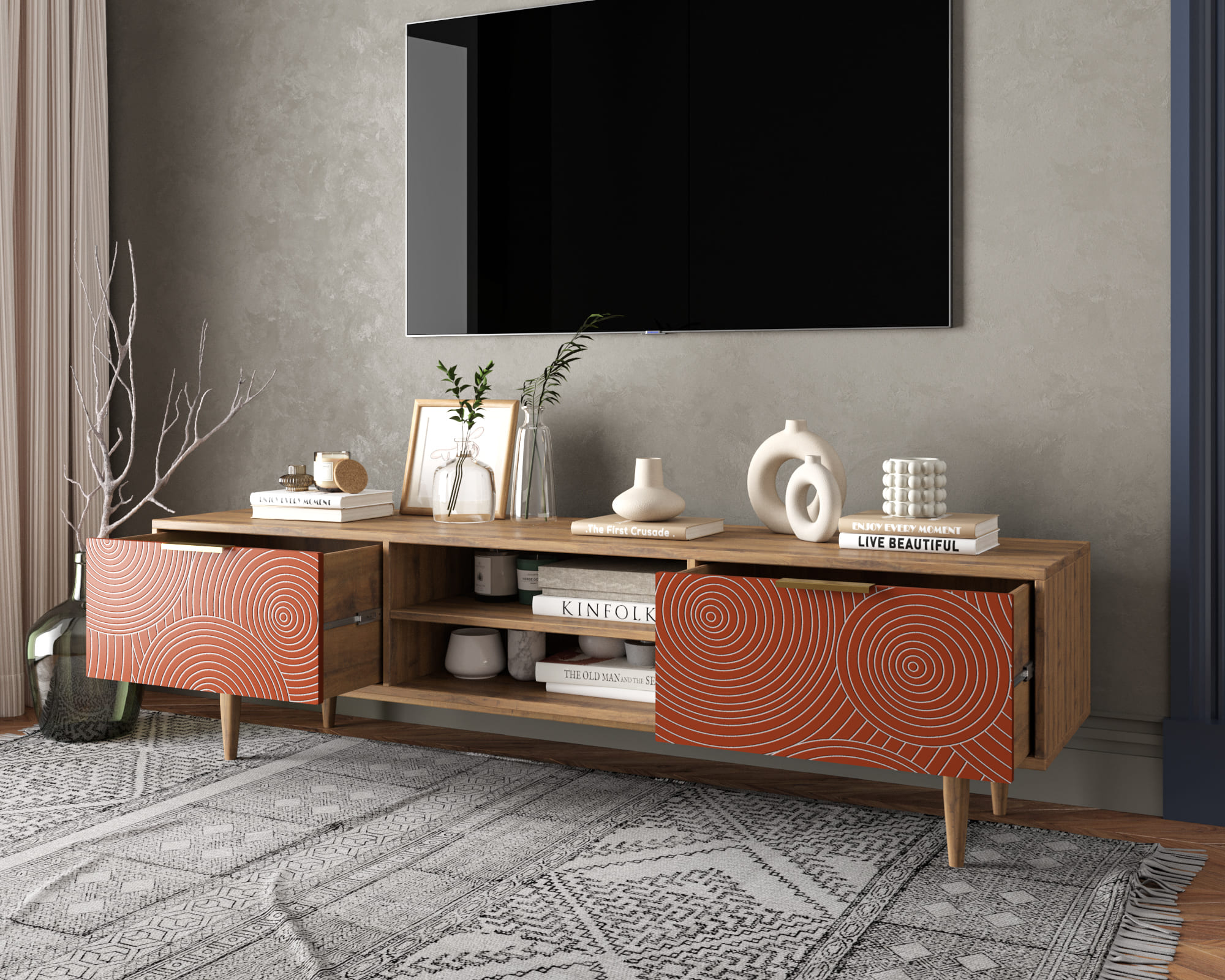 купить Комод "Line" с нишей низкий под TV R27/red в Москве купить Комод "Line" с нишей низкий под TV R27/red