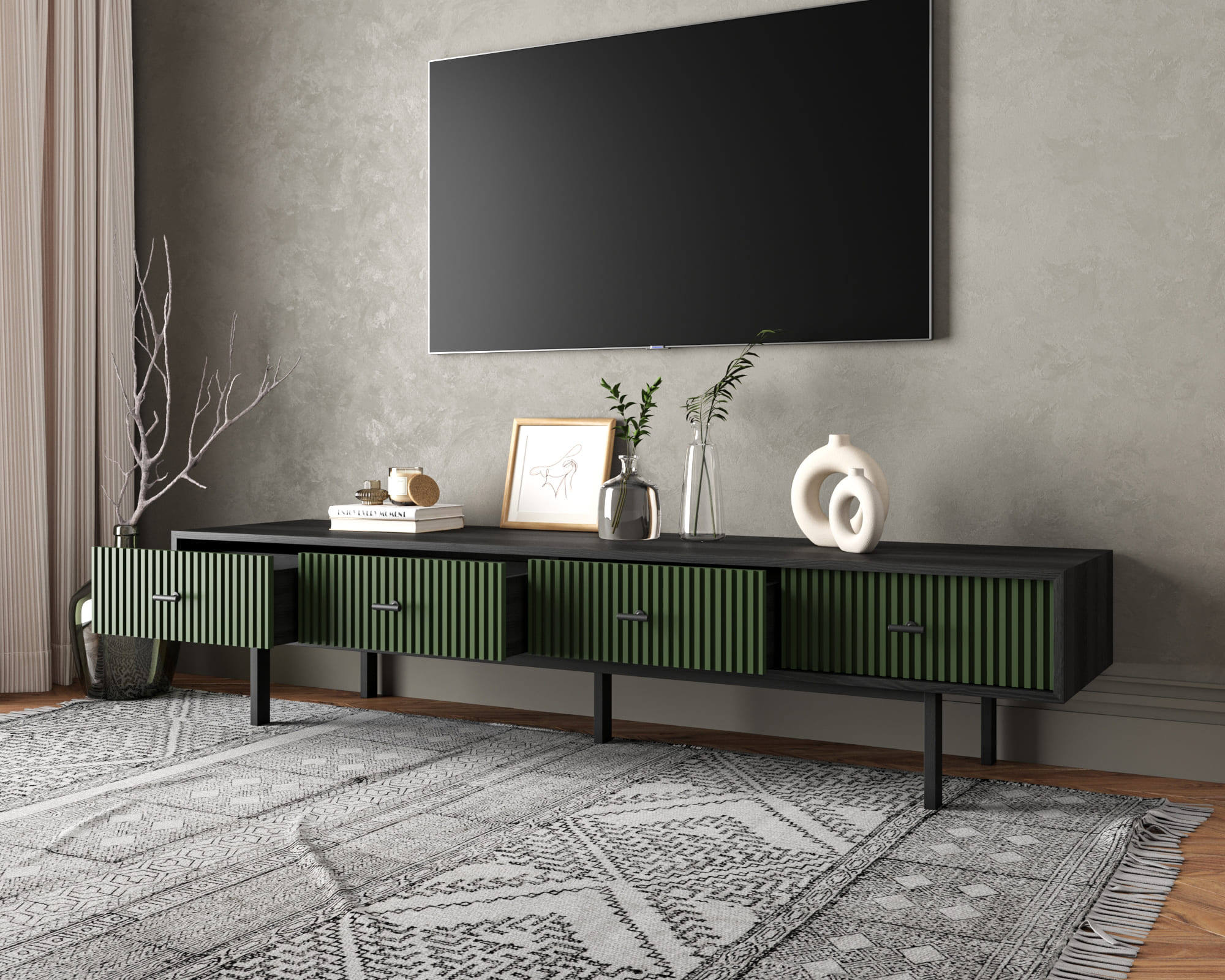 купить Комод с четырьмя ящиками под TV "Emerson" арт EM06/green/L в Москве купить Комод с четырьмя ящиками под TV "Emerson" арт EM06/green/L