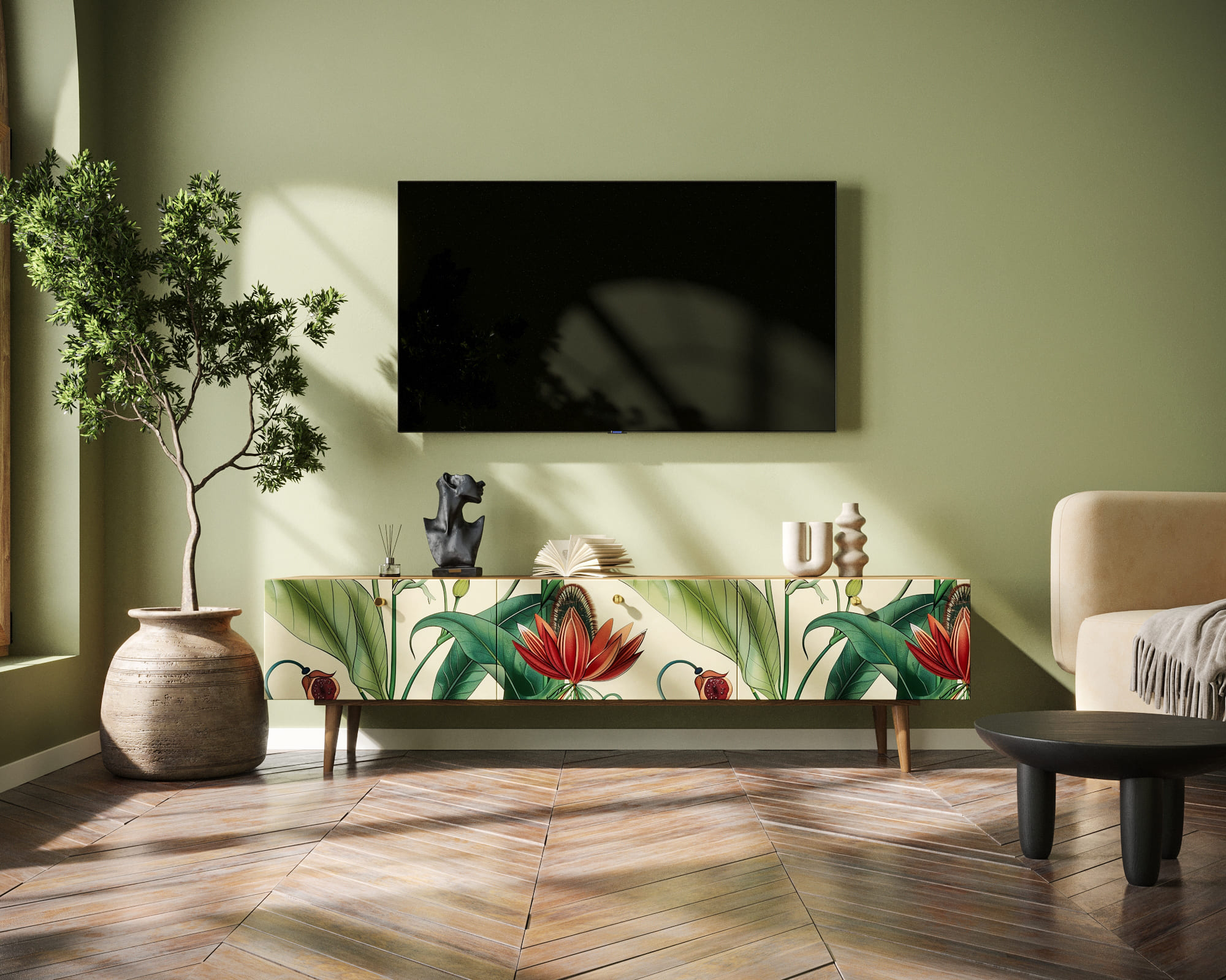 Комод "Berber" с ящиками низкий под TV арт BB19/Print_55 в интернет-магазине в Москве Комод "Berber" с ящиками низкий под TV арт BB19/Print_55 в интернет-магазине