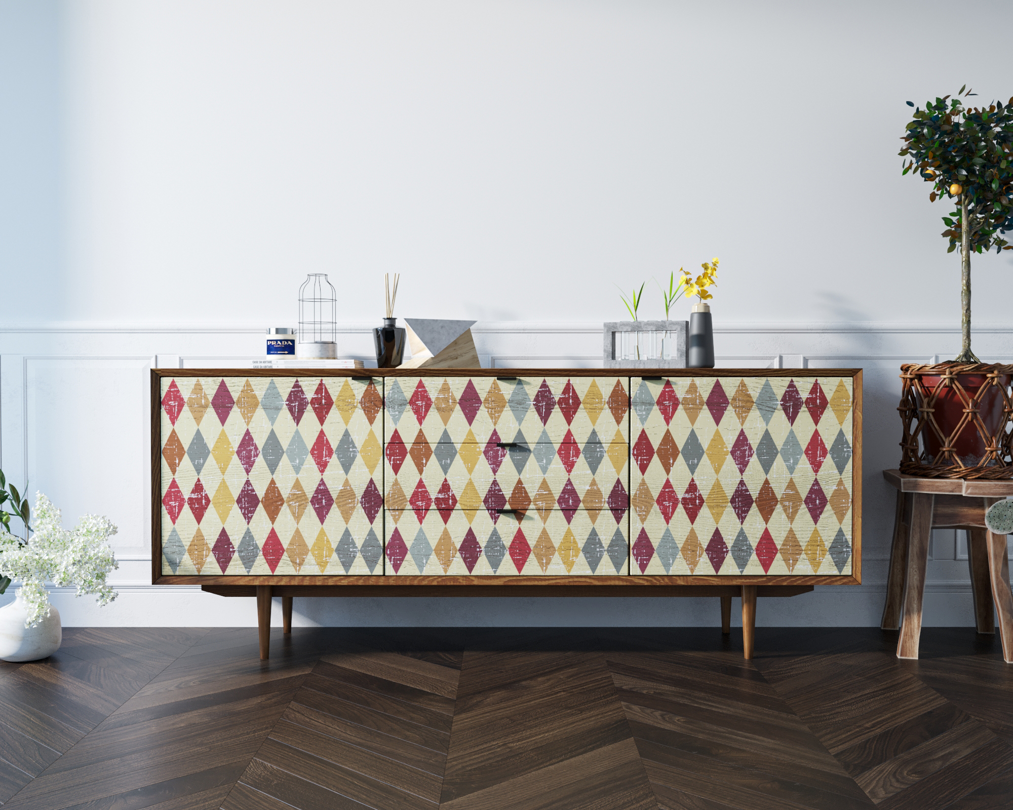 фото Комод "Bruni print" с тремя ящиками и дверками арт BR-03P