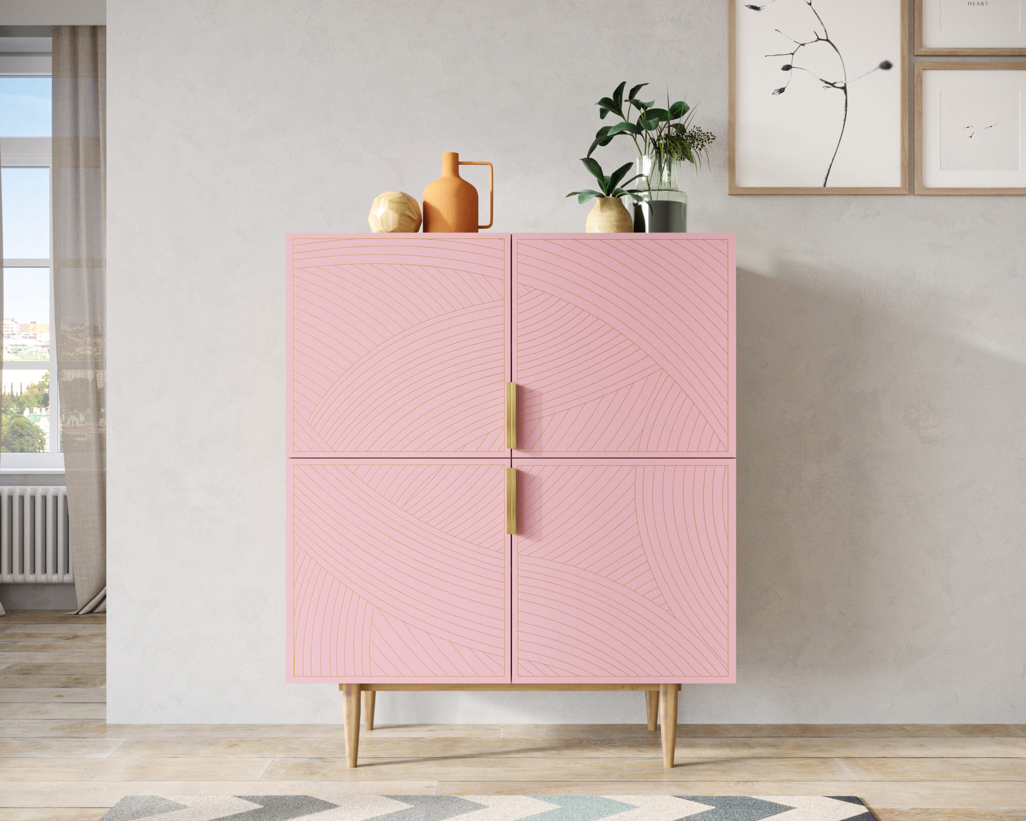 Большой комод с четырьмя дверками "Line" LN03/GR1/pink в интернет-магазине в Москве Большой комод с четырьмя дверками "Line" LN03/GR1/pink в интернет-магазине