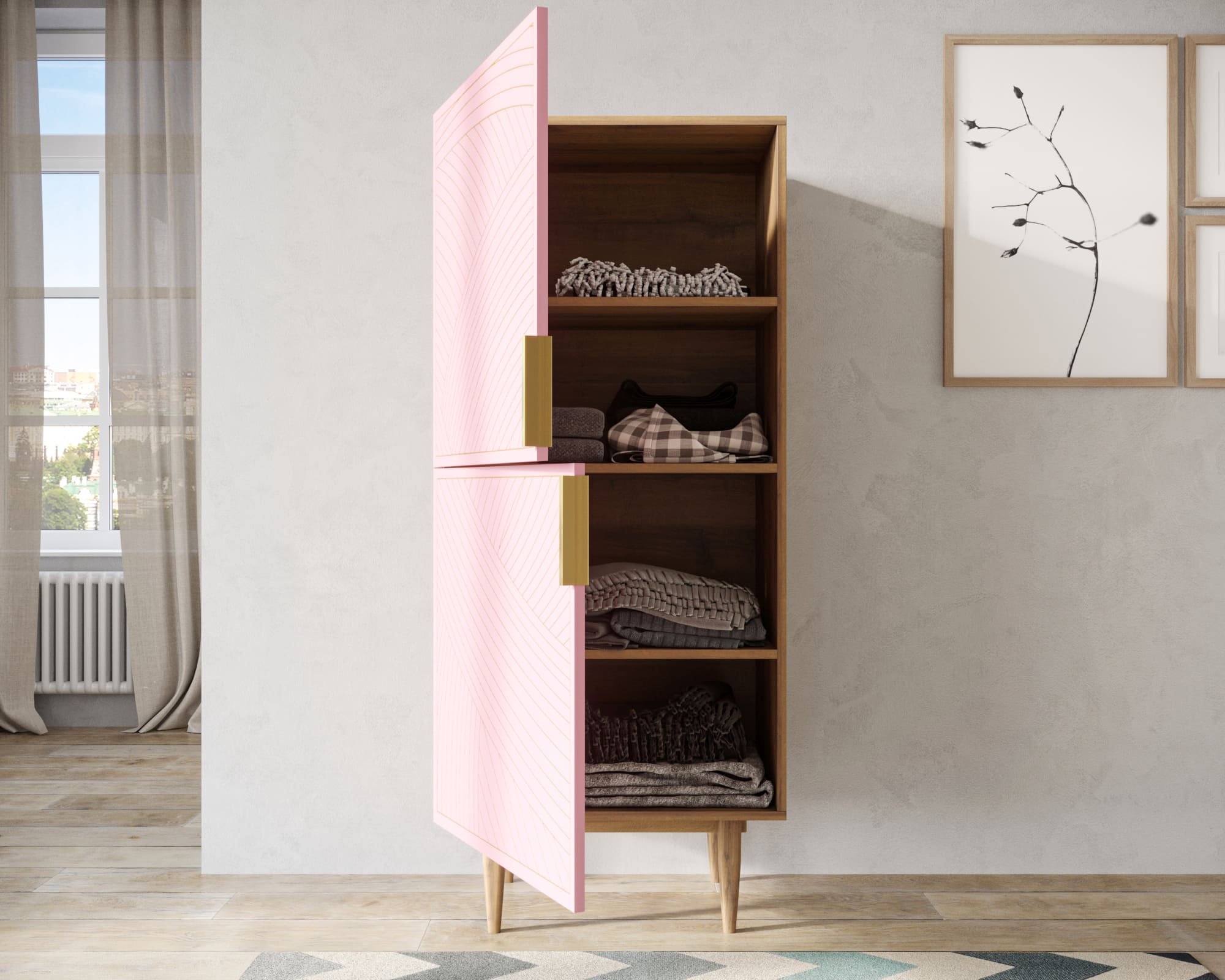 купить Вертикальный комод с двумя дверками "Line" LN05/GR1/pink в Москве купить Вертикальный комод с двумя дверками "Line" LN05/GR1/pink