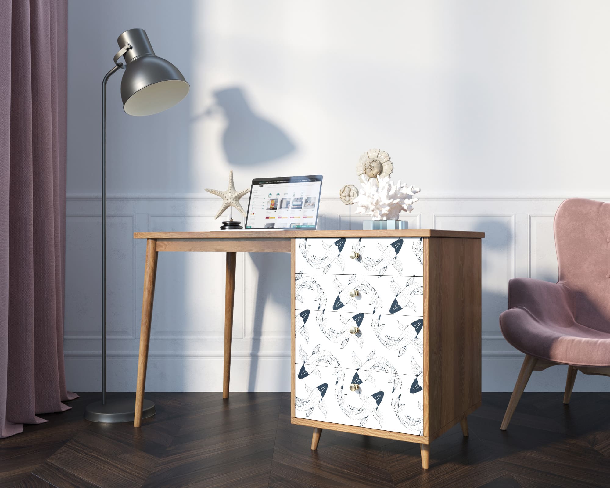 заказать Стол рабочий "Berber" принт 36 с одной тумбой арт BB31/Print_36