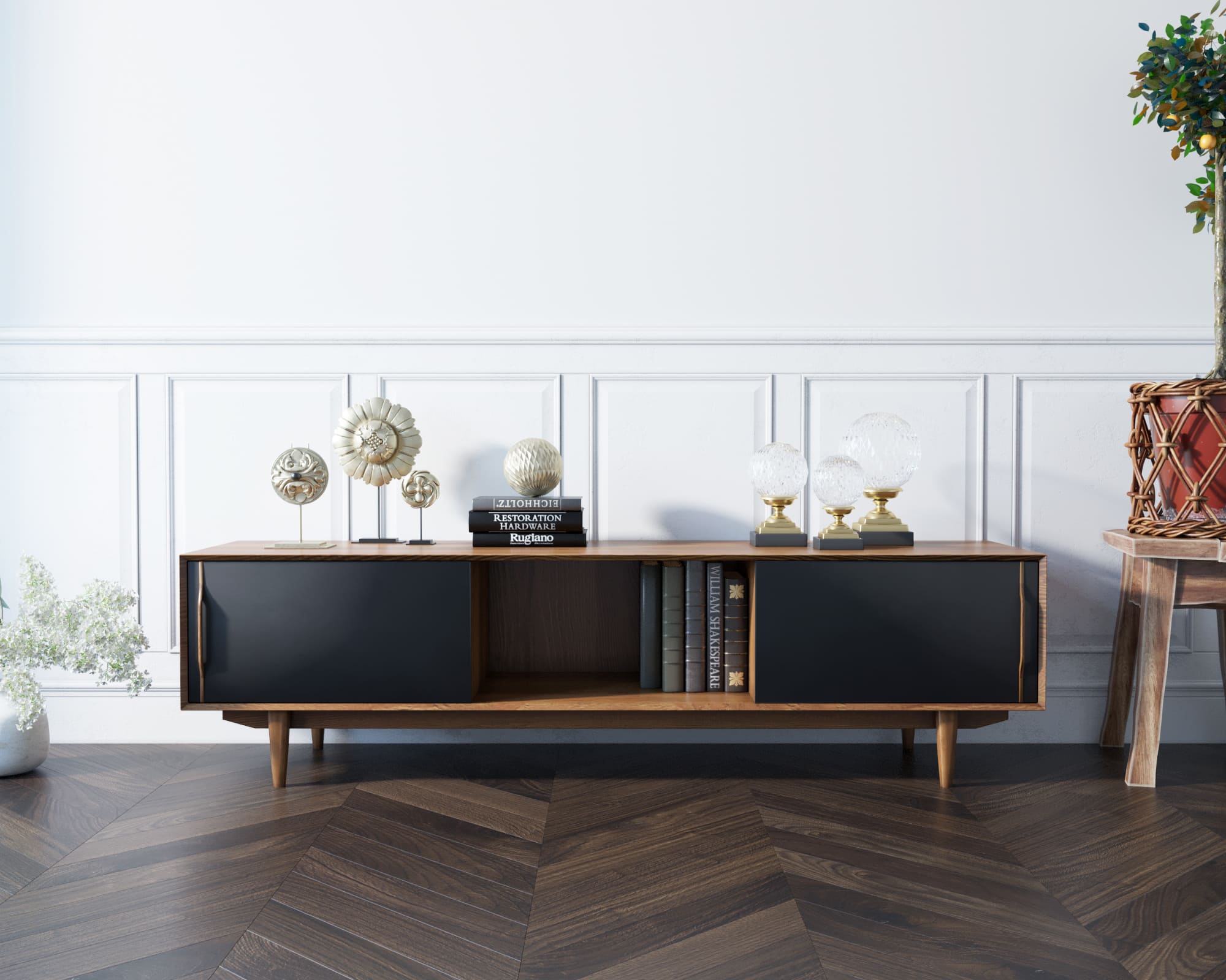 фото Консоль под TV в Скандинавском стиле "Bruni Black" арт BR-22Black в интерьере в Москве фото Консоль под TV в Скандинавском стиле "Bruni Black" арт BR-22Black в интерьере