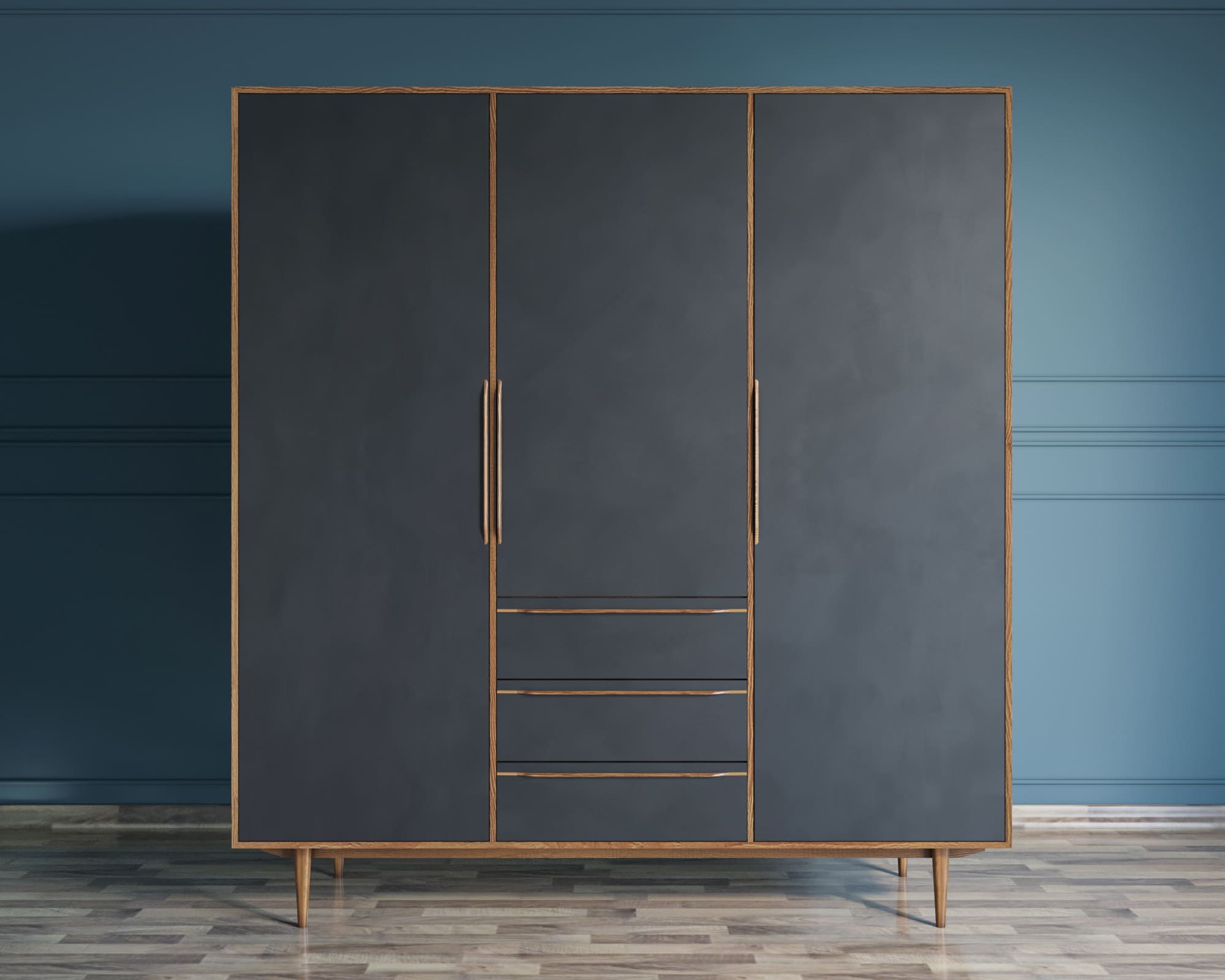 Шкаф в скандинавском стиле "Bruni Black" трехстворчатый арт BR27/3Black в интерьере