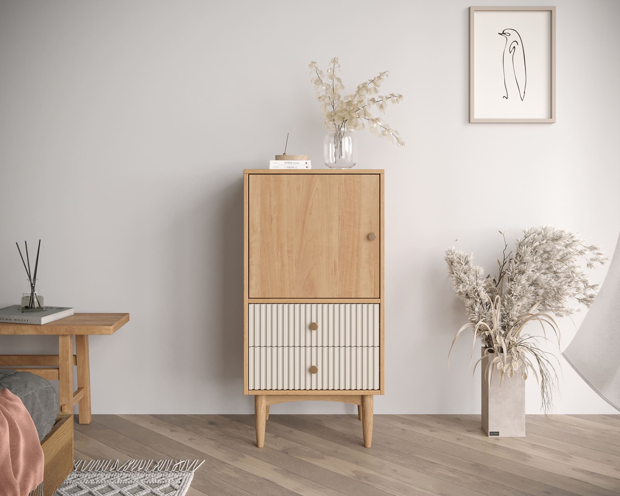 Высокая тумба Bubble Solid с двумя ящиками арт BBL11S, цвет - орех в интернет-магазине в Москве Высокая тумба Bubble Solid с двумя ящиками арт BBL11S, цвет - орех в интернет-магазине